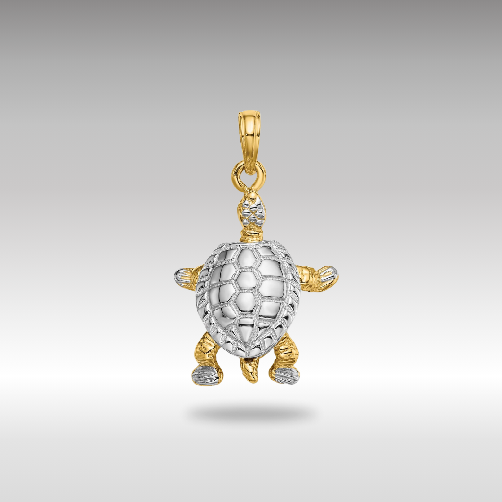 Yellow and White Gold 3D Land Turtle Charm with Moveable Head - Charlie & Co. Jewelry