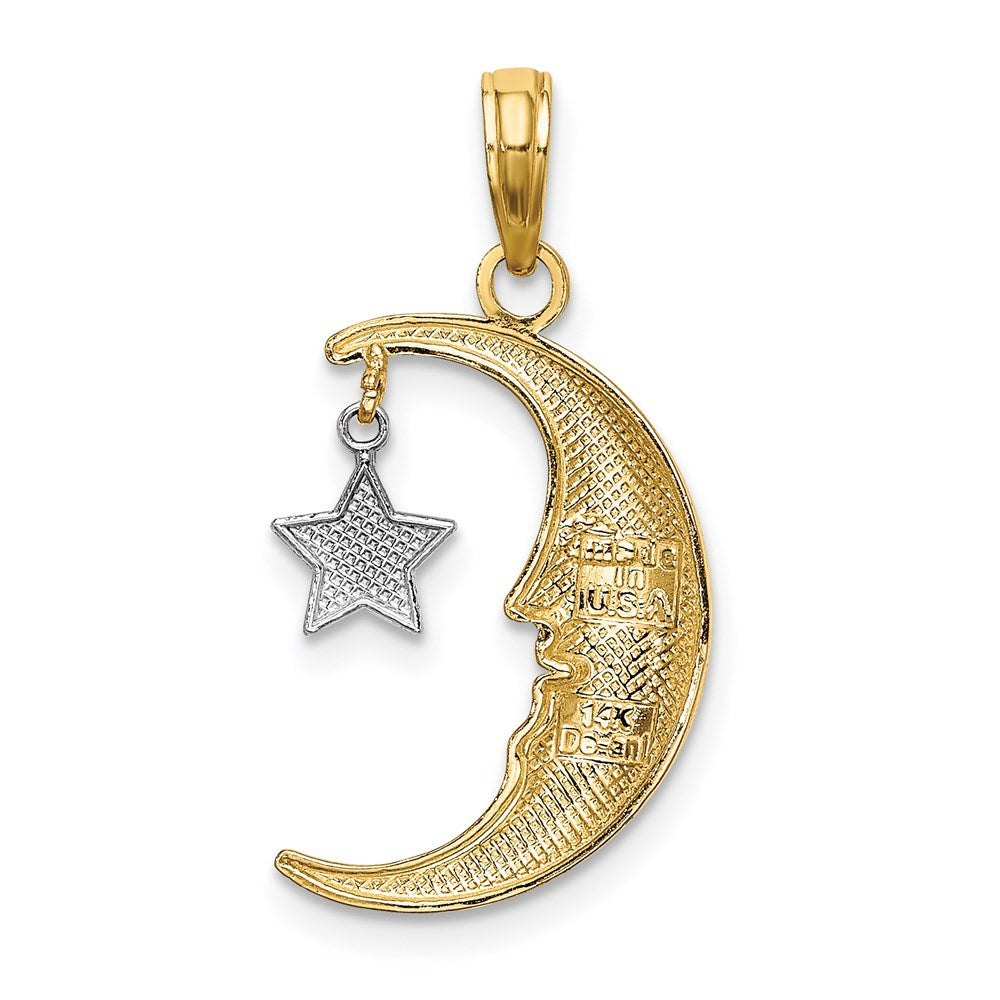 Gold Half Moon with Star Moveable Charm Necklace Model-K9376 - Charlie & Co. Jewelry