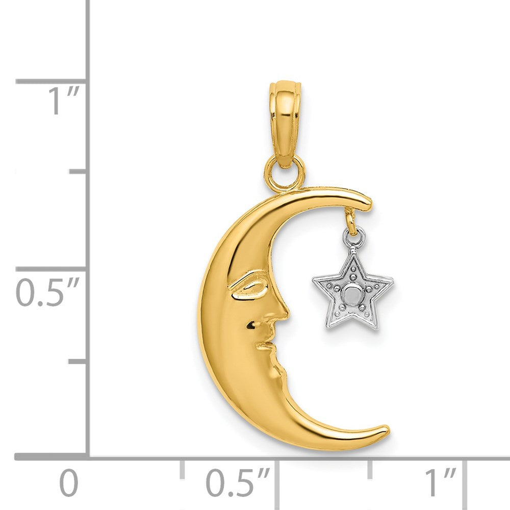 Gold Half Moon with Star Moveable Charm Necklace Model-K9376 - Charlie & Co. Jewelry