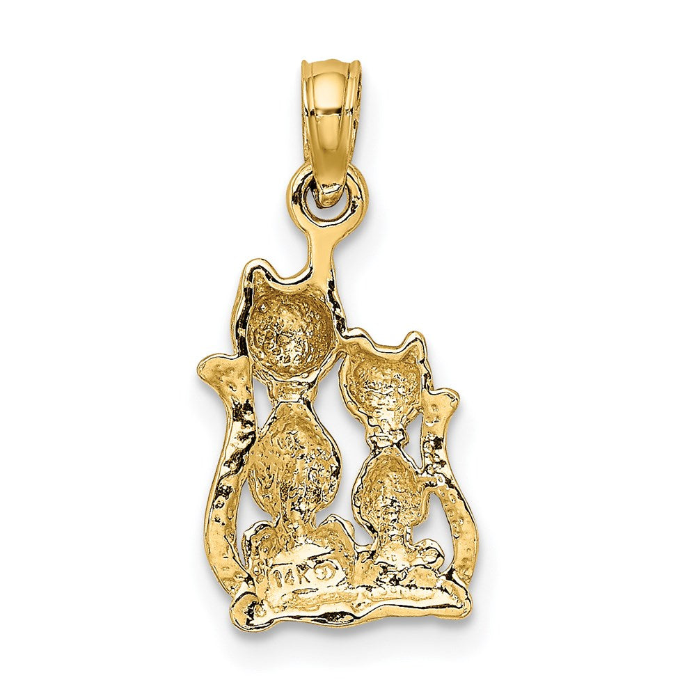 14k Yellow & White Gold Polished Cat and Kitten Necklace Pendant - Charlie & Co. Jewelry