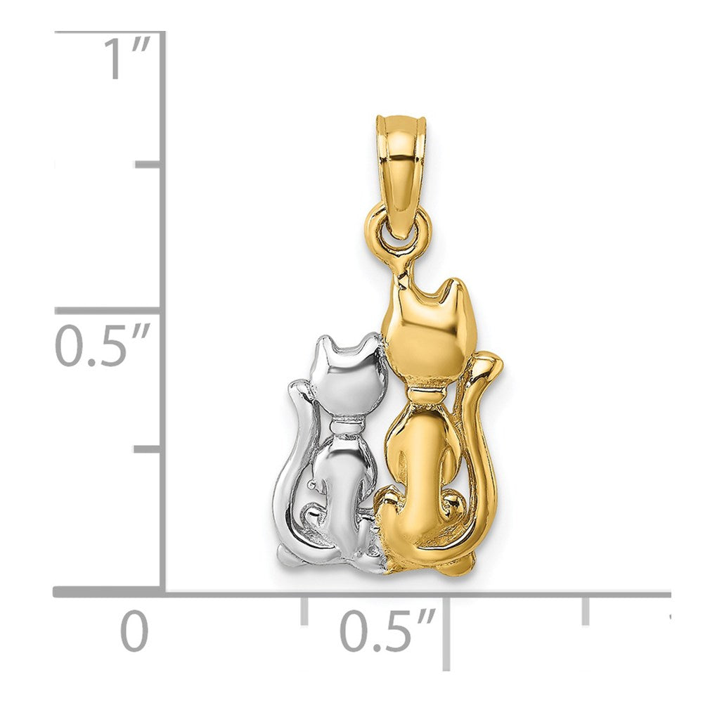 14k Yellow & White Gold Polished Cat and Kitten Necklace Pendant - Charlie & Co. Jewelry