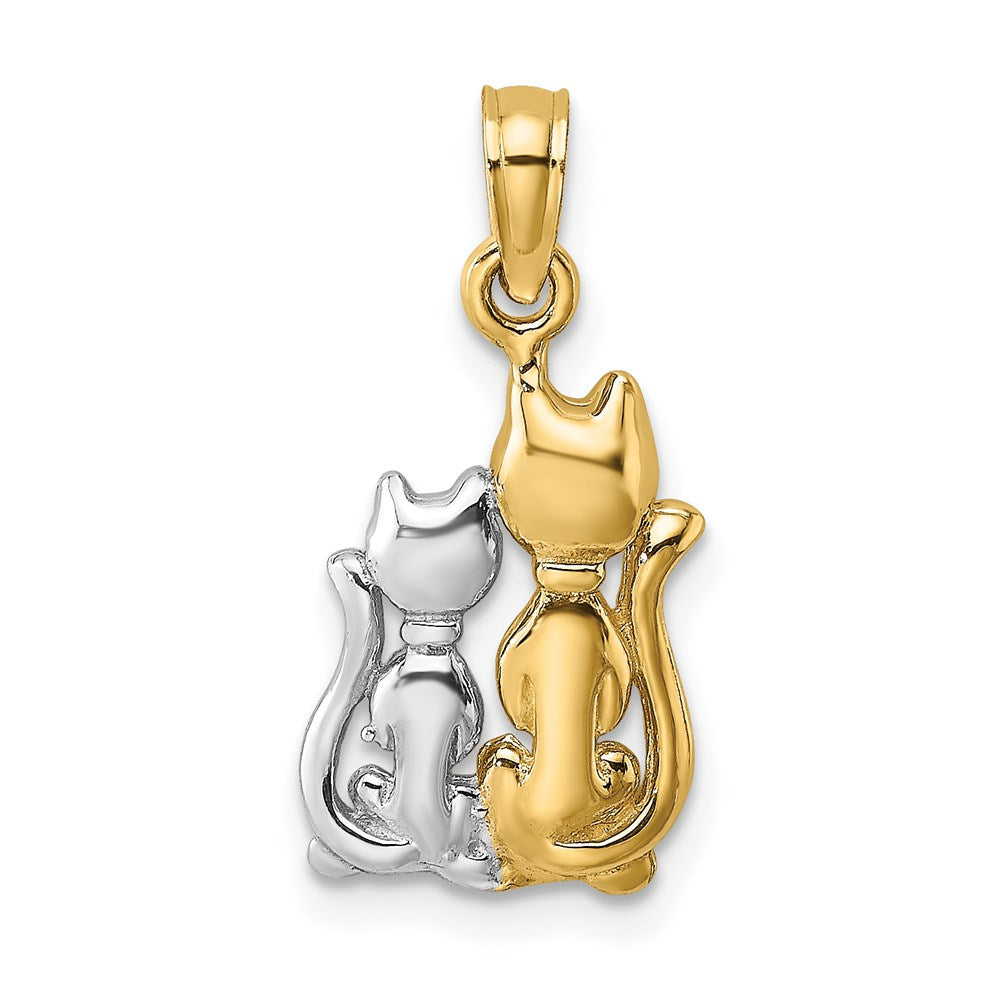 14k Yellow & White Gold Polished Cat and Kitten Necklace Pendant - Charlie & Co. Jewelry