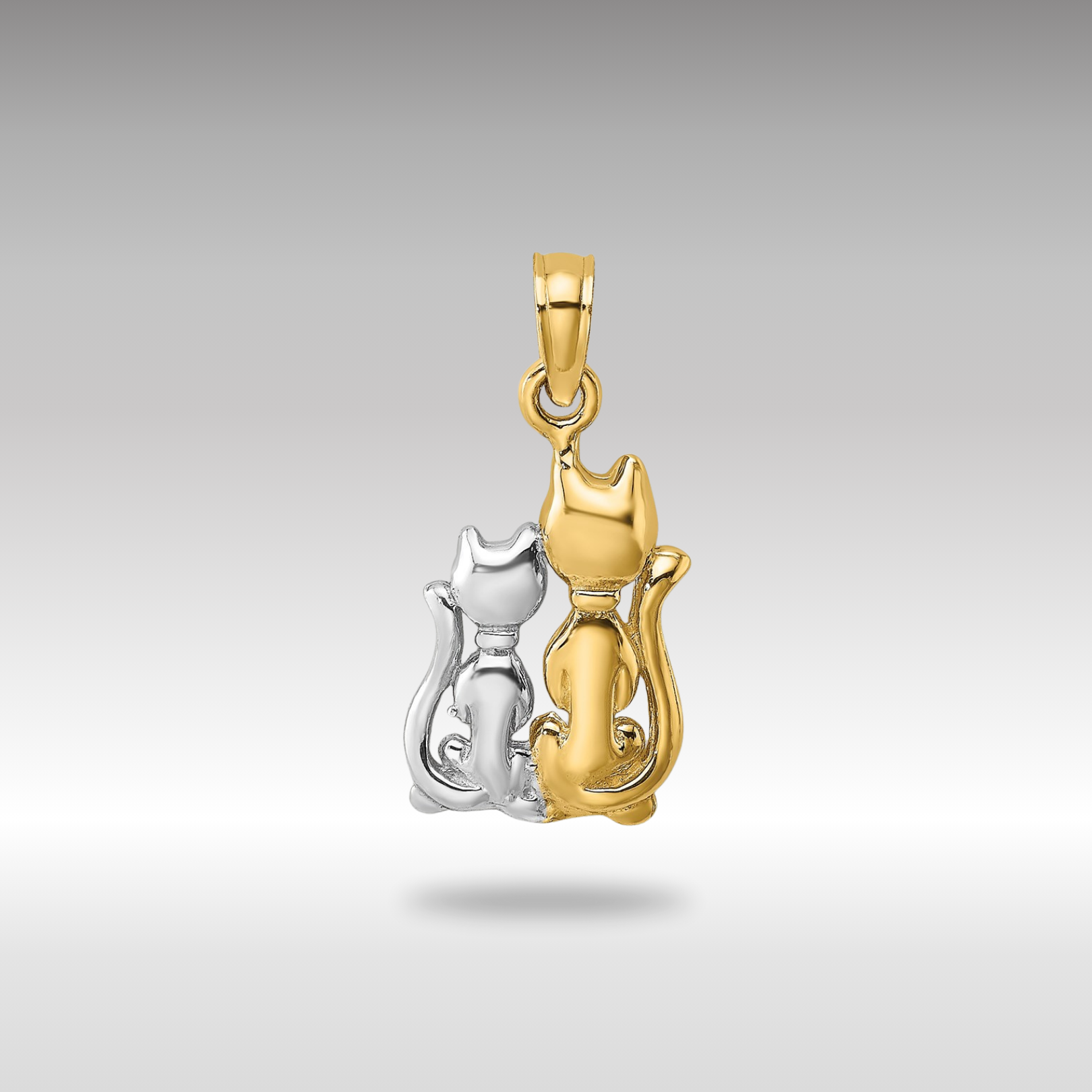 Yellow & White Gold Polished Cat and Kitten Necklace Pendant - Charlie & Co. Jewelry