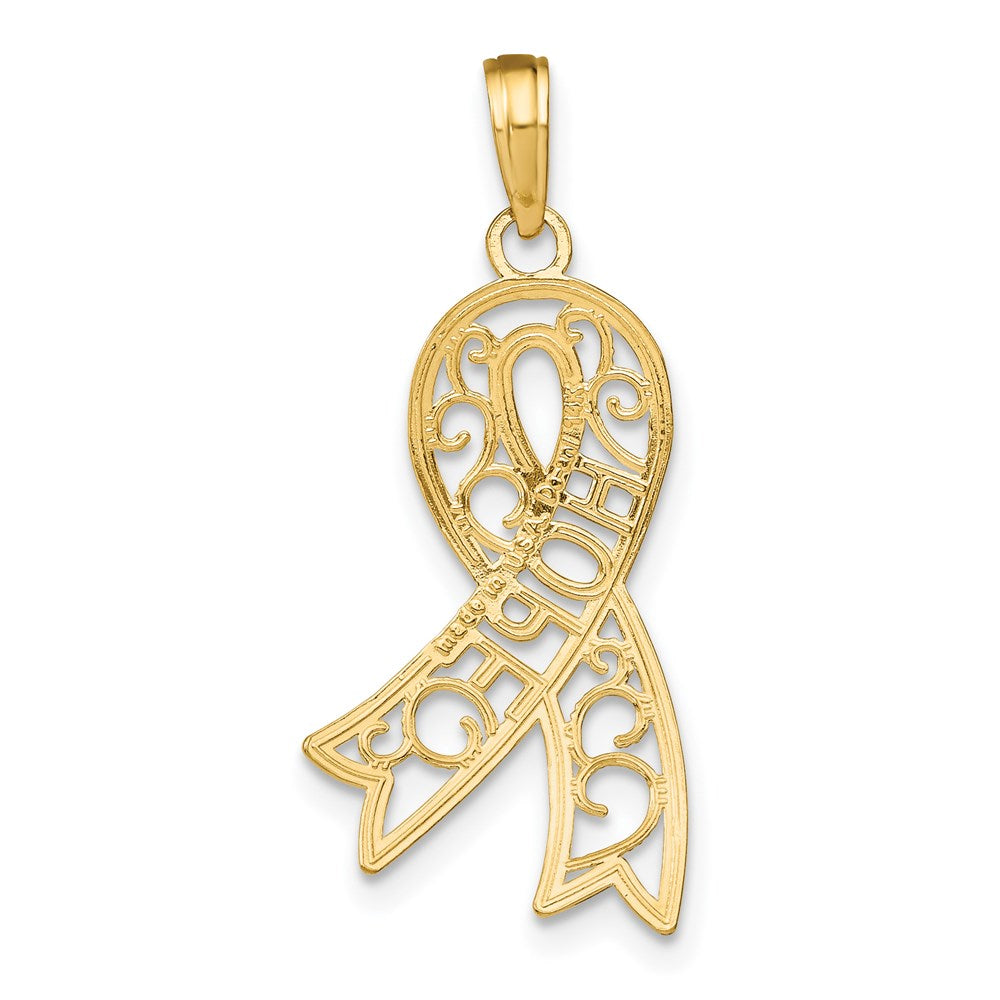 14K Gold with Filigree Ribbon HOPE Necklace Pendant - Charlie & Co. Jewelry