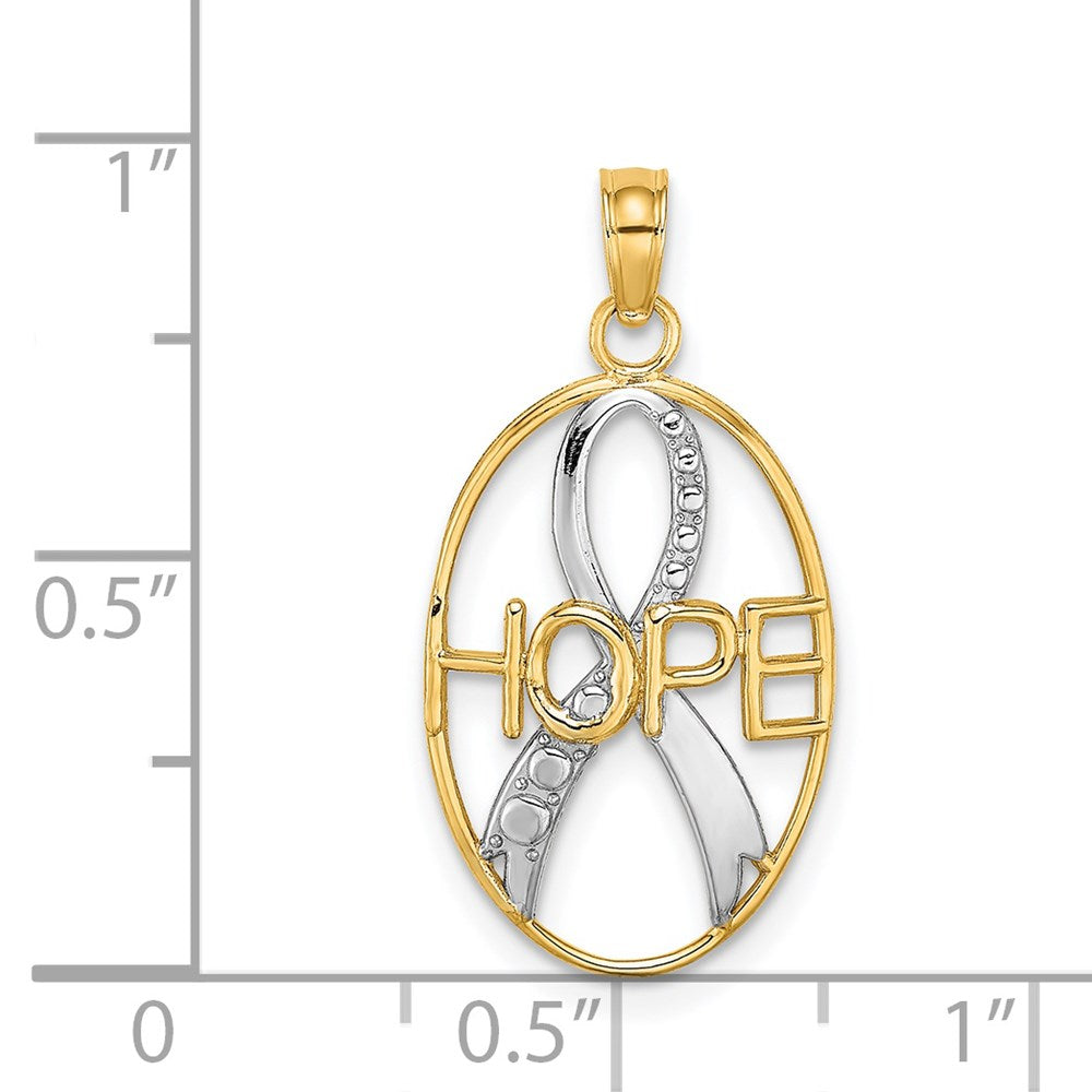 14K Yellow and White Gold Textured HOPE Ribbon Charm Necklace - Charlie & Co. Jewelry