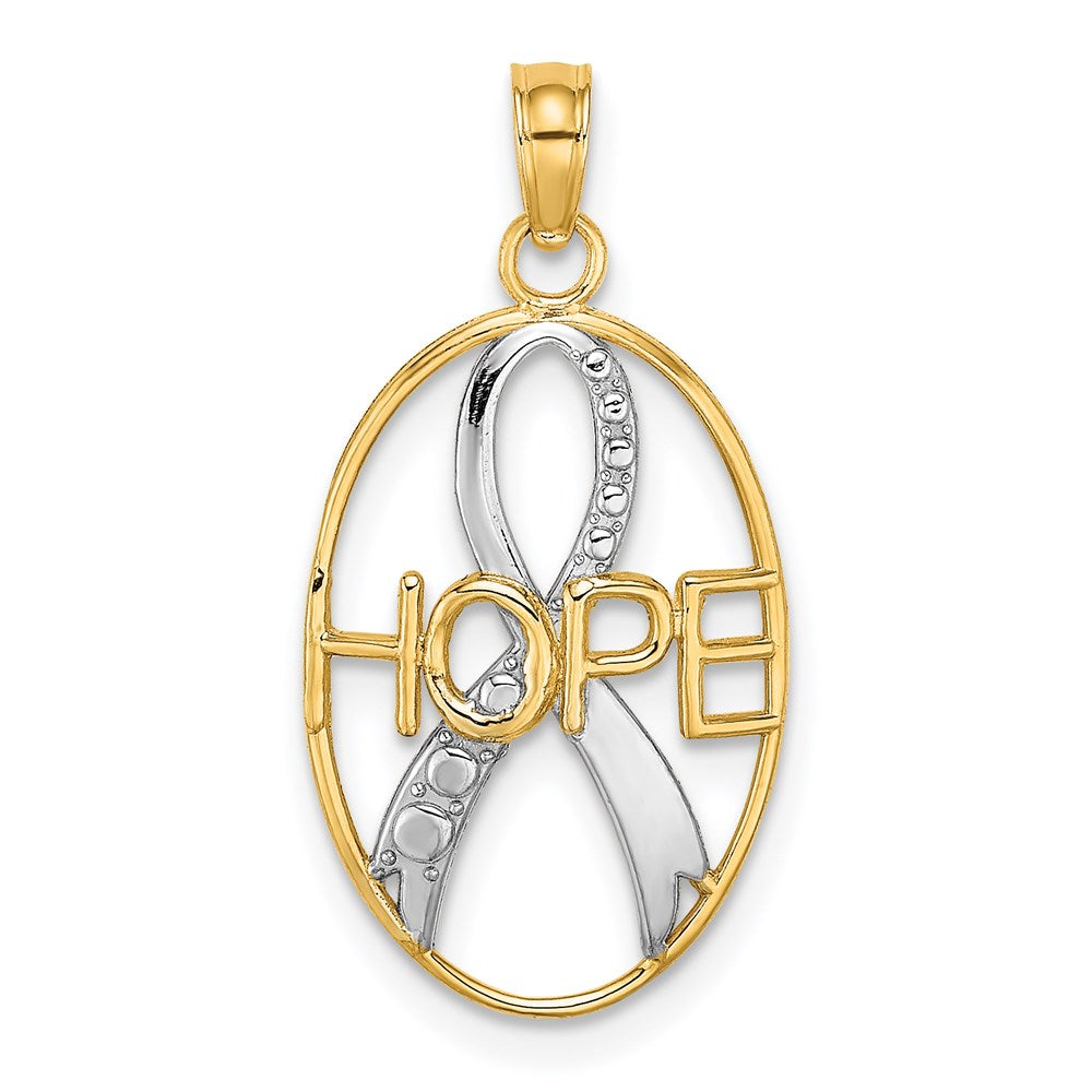 14K Yellow and White Gold Textured HOPE Ribbon Charm Necklace - Charlie & Co. Jewelry