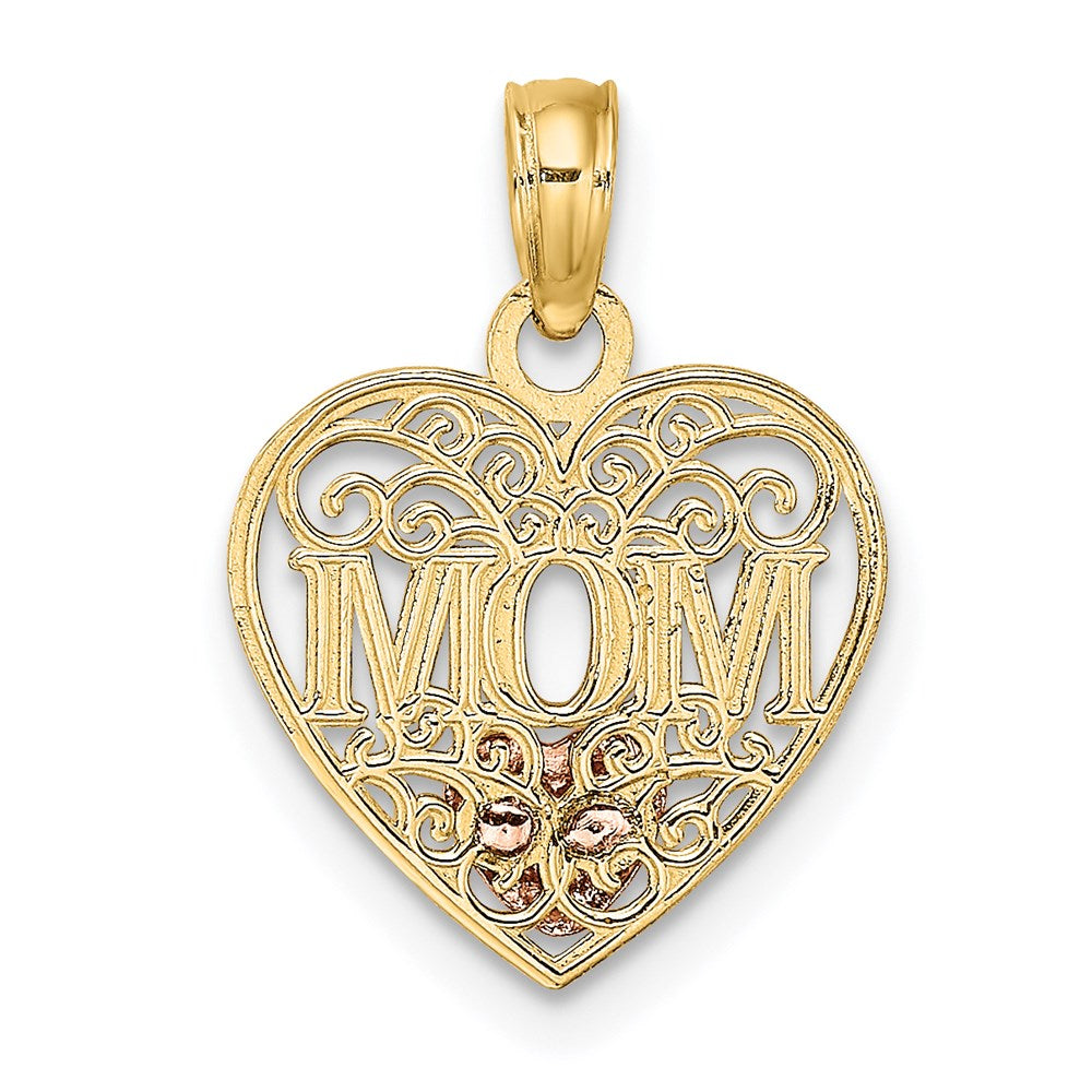 Yellow and White Gold Polished MOM in Heart Pendant Necklace - Model K9559 - Charlie & Co. Jewelry