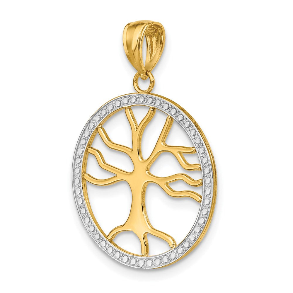 14K Yellow and White Gold Large Tree of Life Pendant Necklace - Charlie & Co. Jewelry