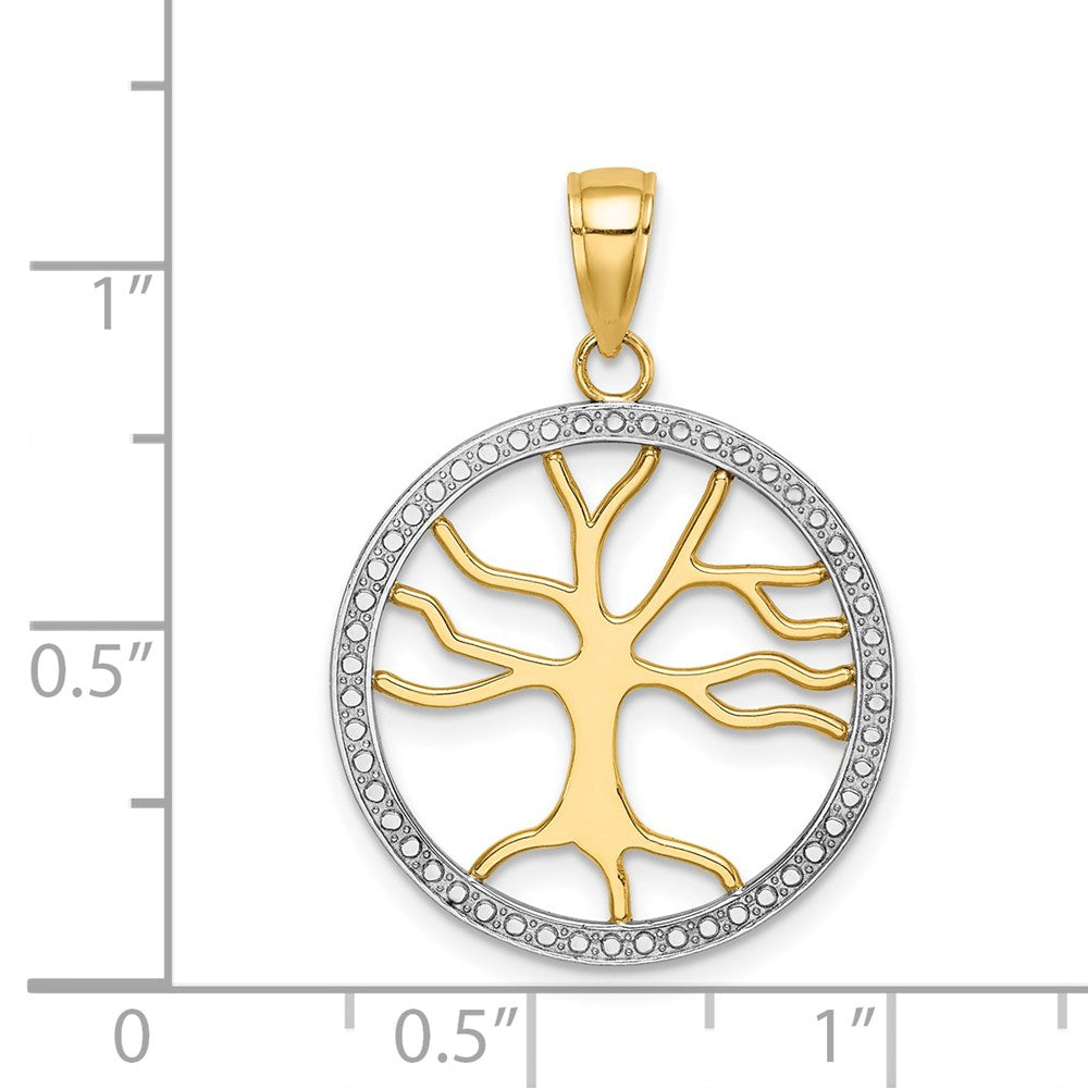 14K Yellow and White Gold Large Tree of Life Pendant Necklace - Charlie & Co. Jewelry