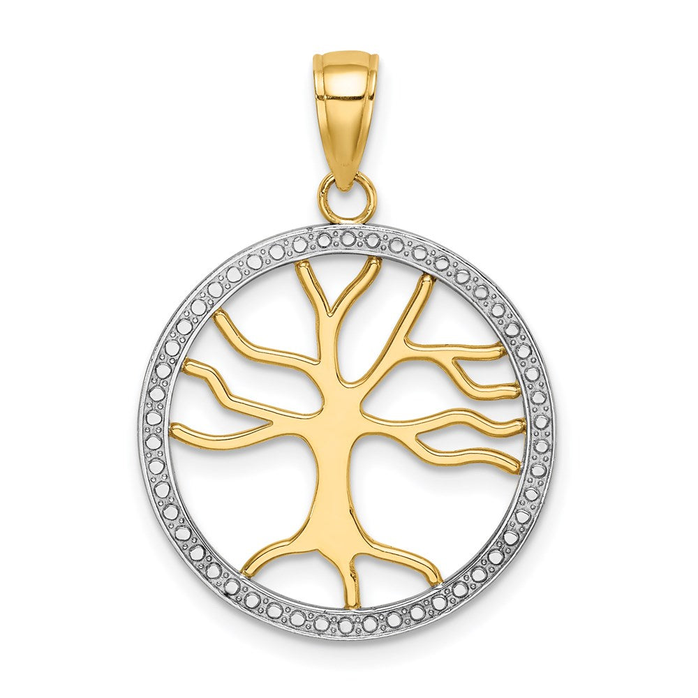 14K Yellow and White Gold Large Tree of Life Pendant Necklace - Charlie & Co. Jewelry