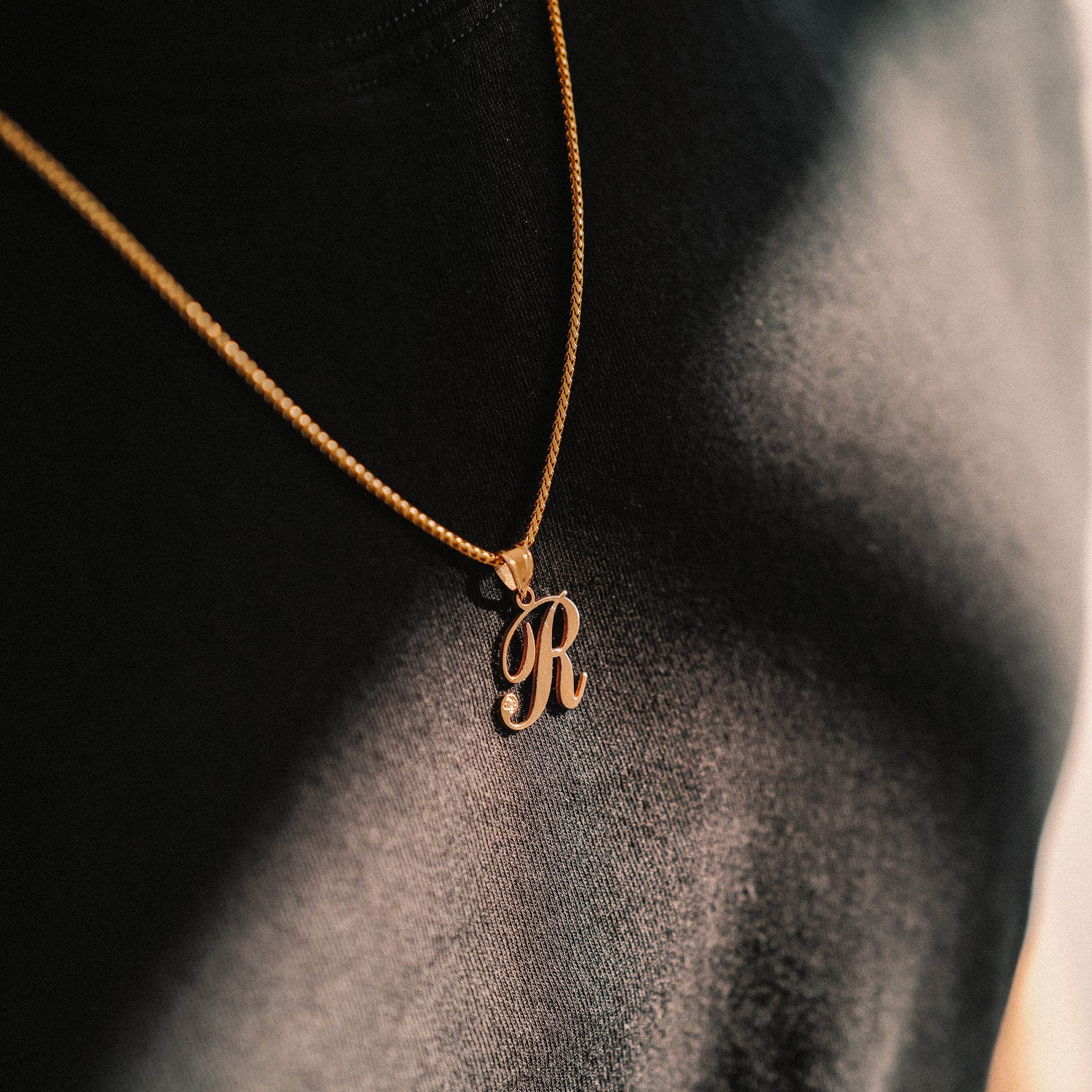 14K Gold Script Letter R Initial Pendant with Diamond - Model YC252R - Charlie & Co. Jewelry