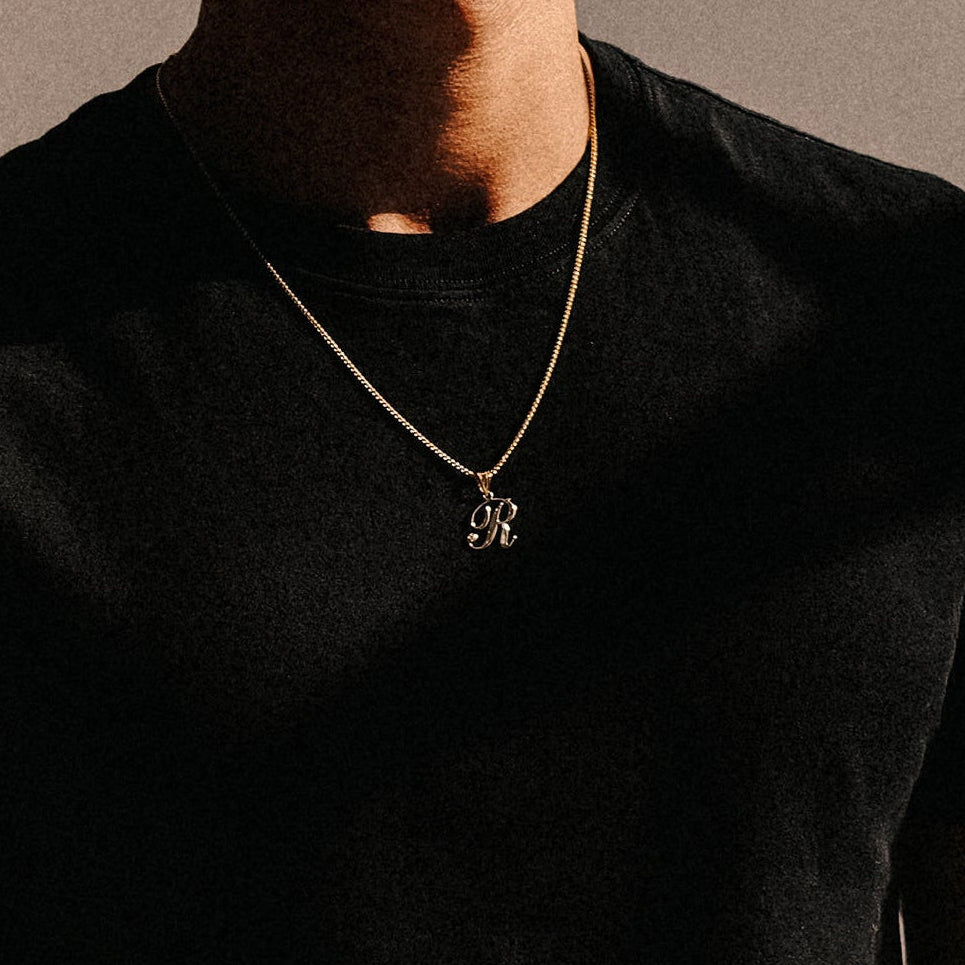 14K Gold Script Letter R Initial Pendant with Diamond - Model YC252R - Charlie & Co. Jewelry