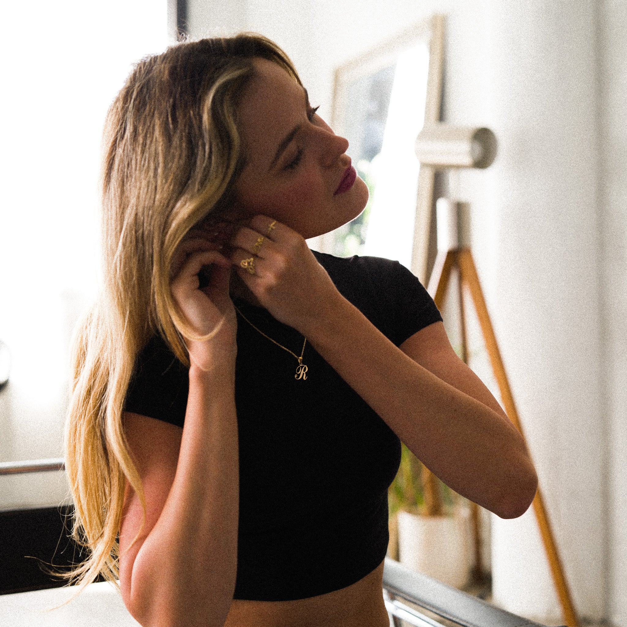 14K Gold Script Letter R Initial Pendant with Diamond - Model YC252R - Charlie & Co. Jewelry