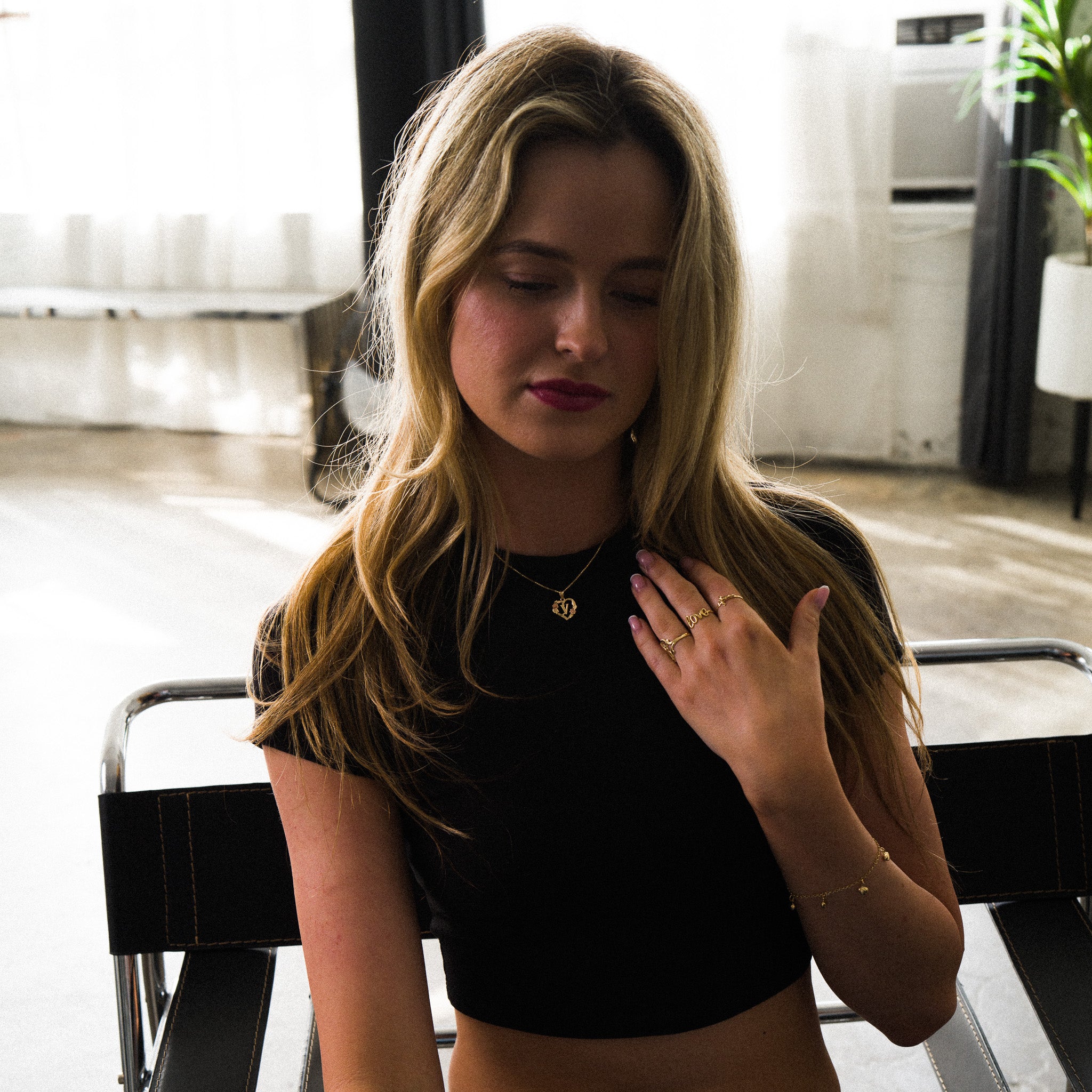 14K Gold Heart Letter V Pendant with Flowers | A-Z Pendants - Charlie & Co. Jewelry