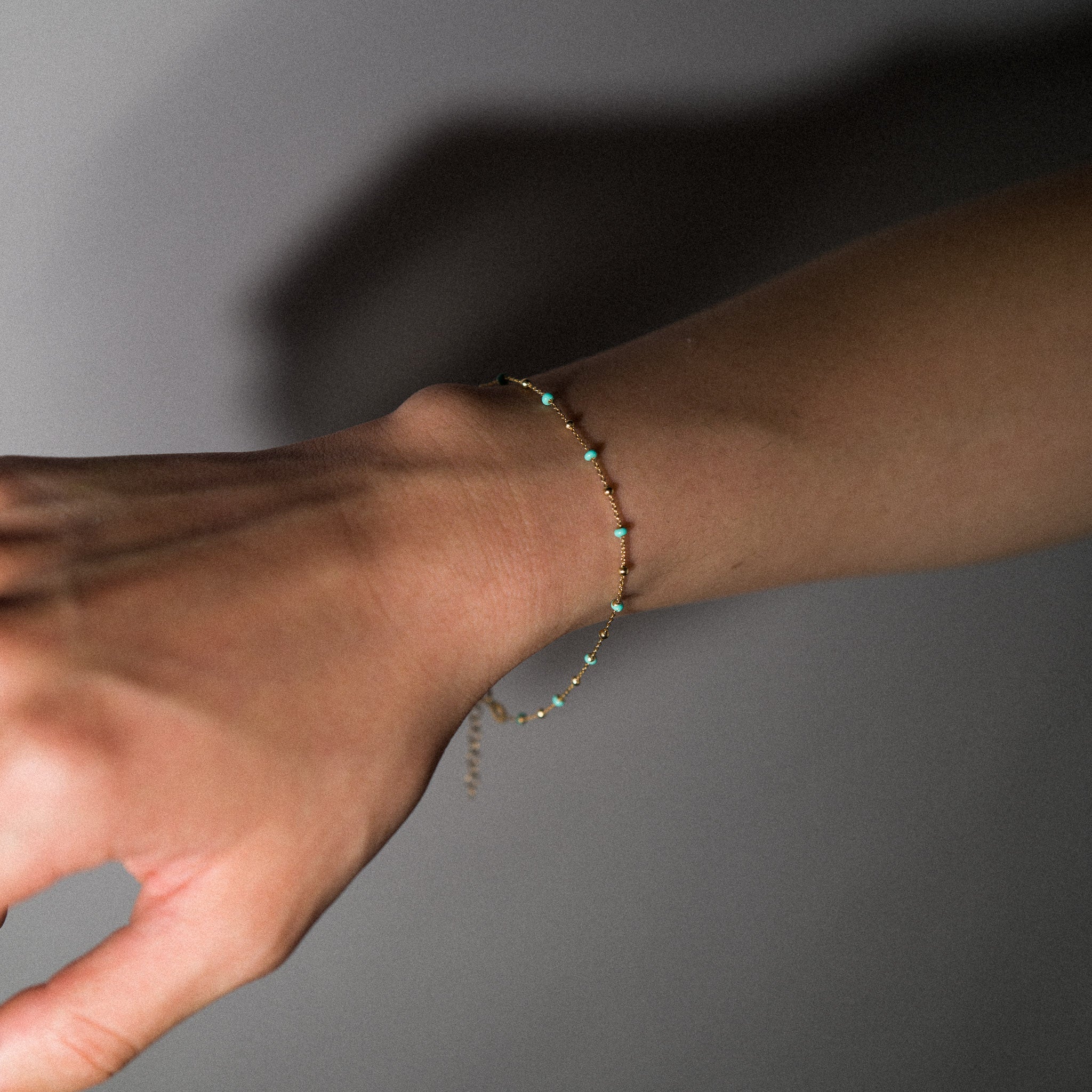 14K Gold Turquoise Enamel Bead Station Bracelet Anklet- Model 1141 - Charlie & Co. Jewelry