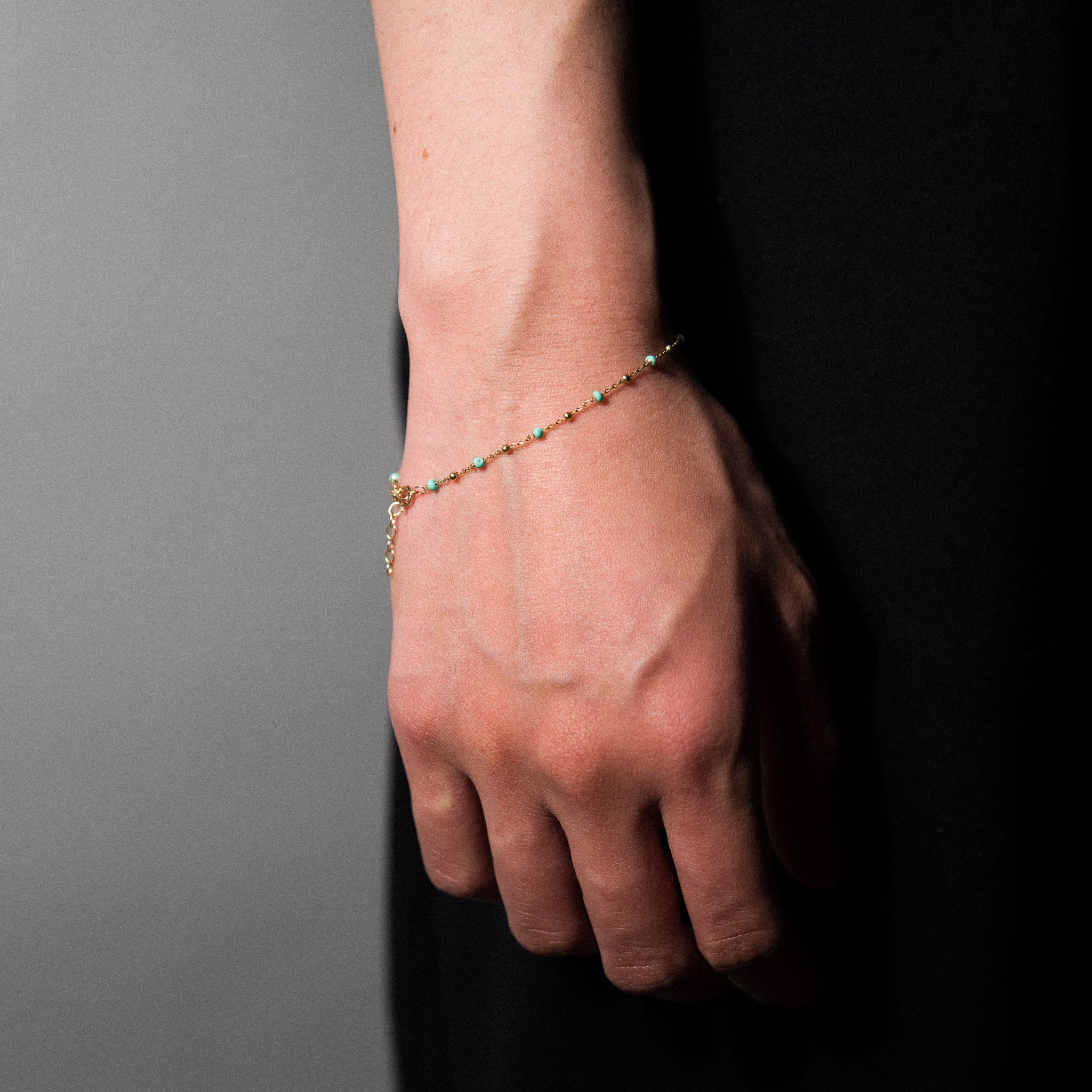 14K Gold Turquoise Enamel Bead Station Bracelet Anklet- Model 1141 - Charlie & Co. Jewelry