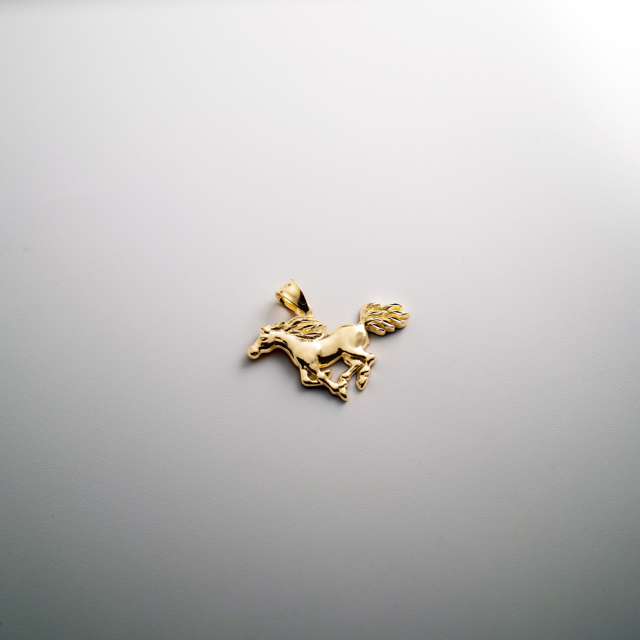 14K Gold Polished Gallopping Medium Horse Pendant - Model 4041 - Charlie & Co. Jewelry
