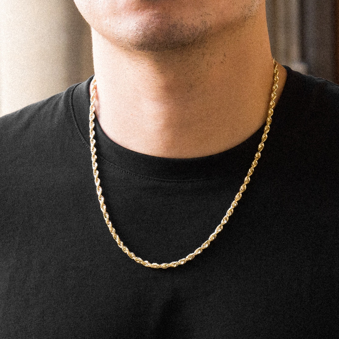 14k Gold 4.0mm Solid Lightweight Diamond-Cut Rope Chain - Model CH-0136