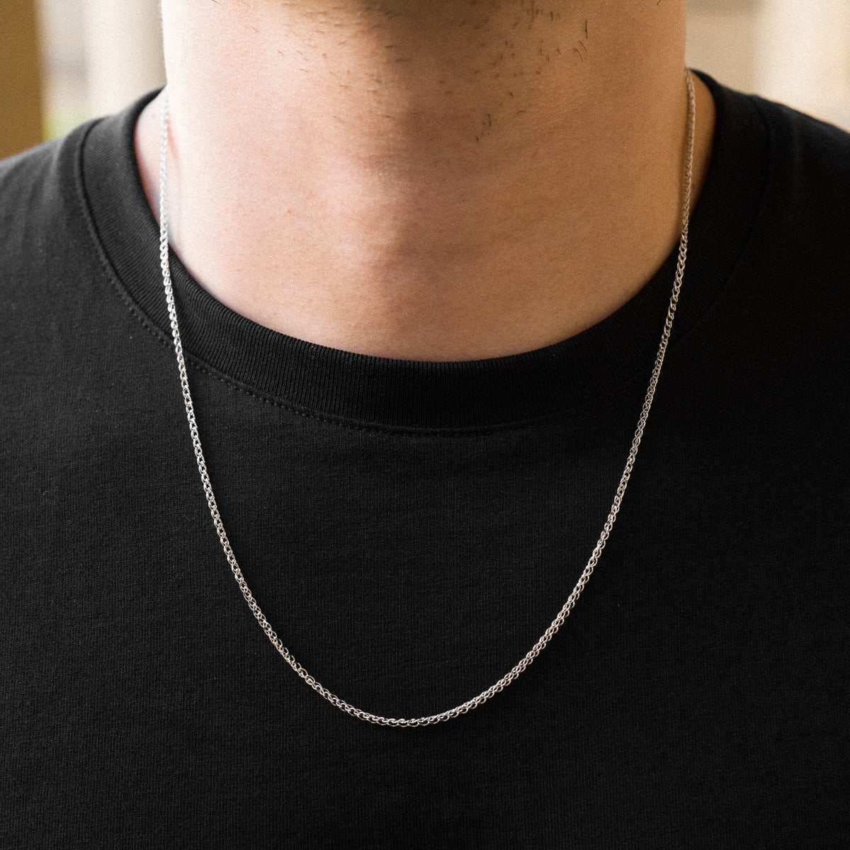14K White Gold 2mm Flat Open Wheat Chain - Model 0466