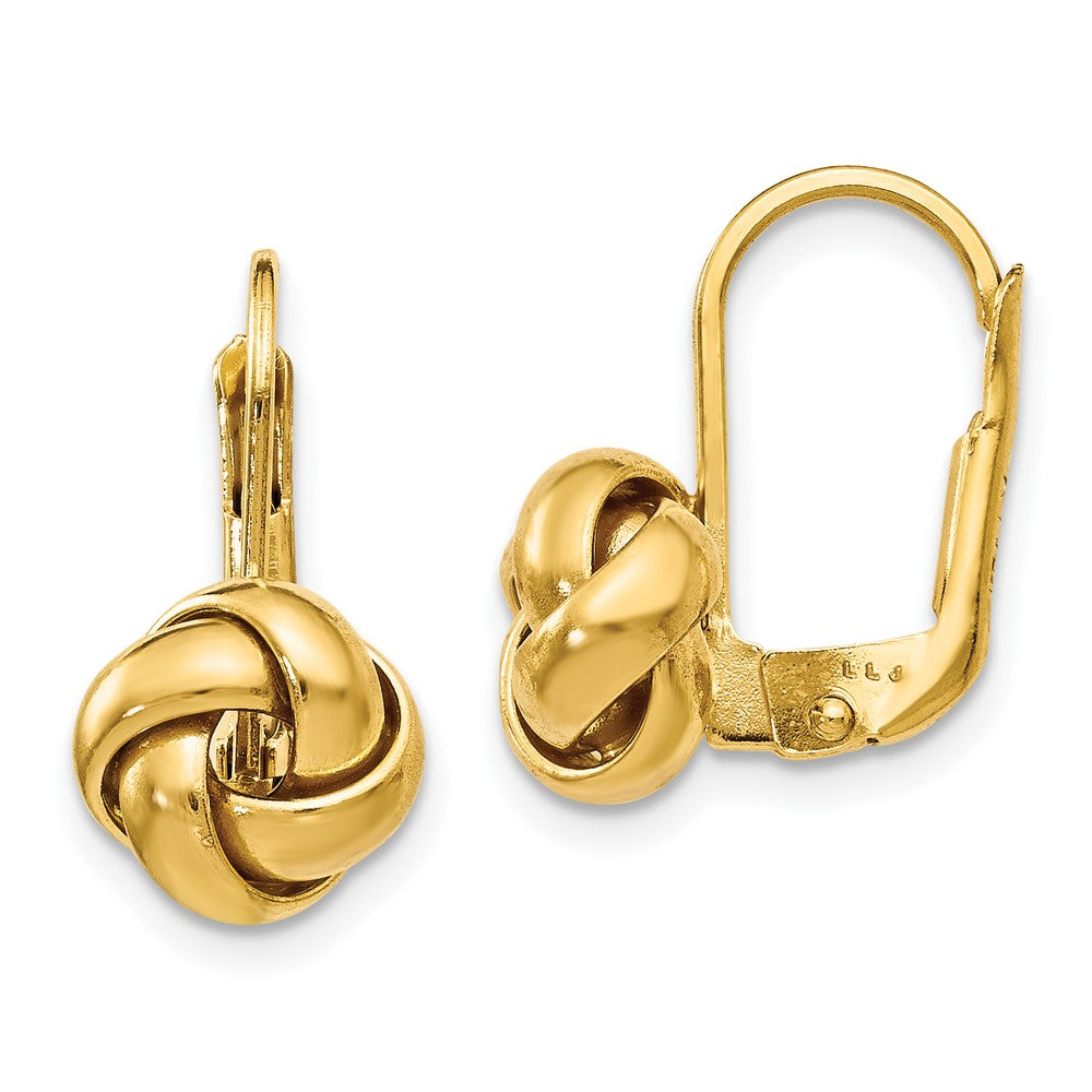 Gold Leslie's Polished Love Knot Leverback Earrings Model-LE1449 - Charlie & Co. Jewelry