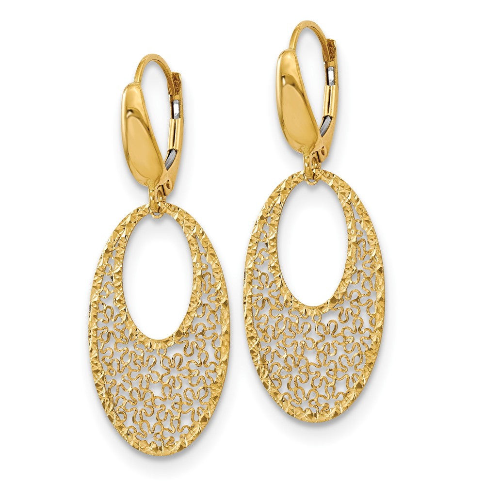 Gold Leslie's 14K Polished and Textured Floral Leverback Earrings - Model LE1602 - Charlie & Co. Jewelry