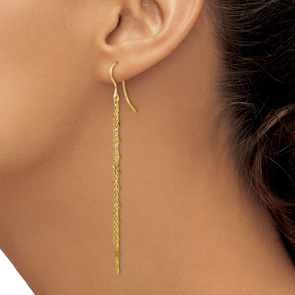 Gold Leslie's Polished Tassel Dangle Shephard Hook Earrings Model-LE1718 - Charlie & Co. Jewelry