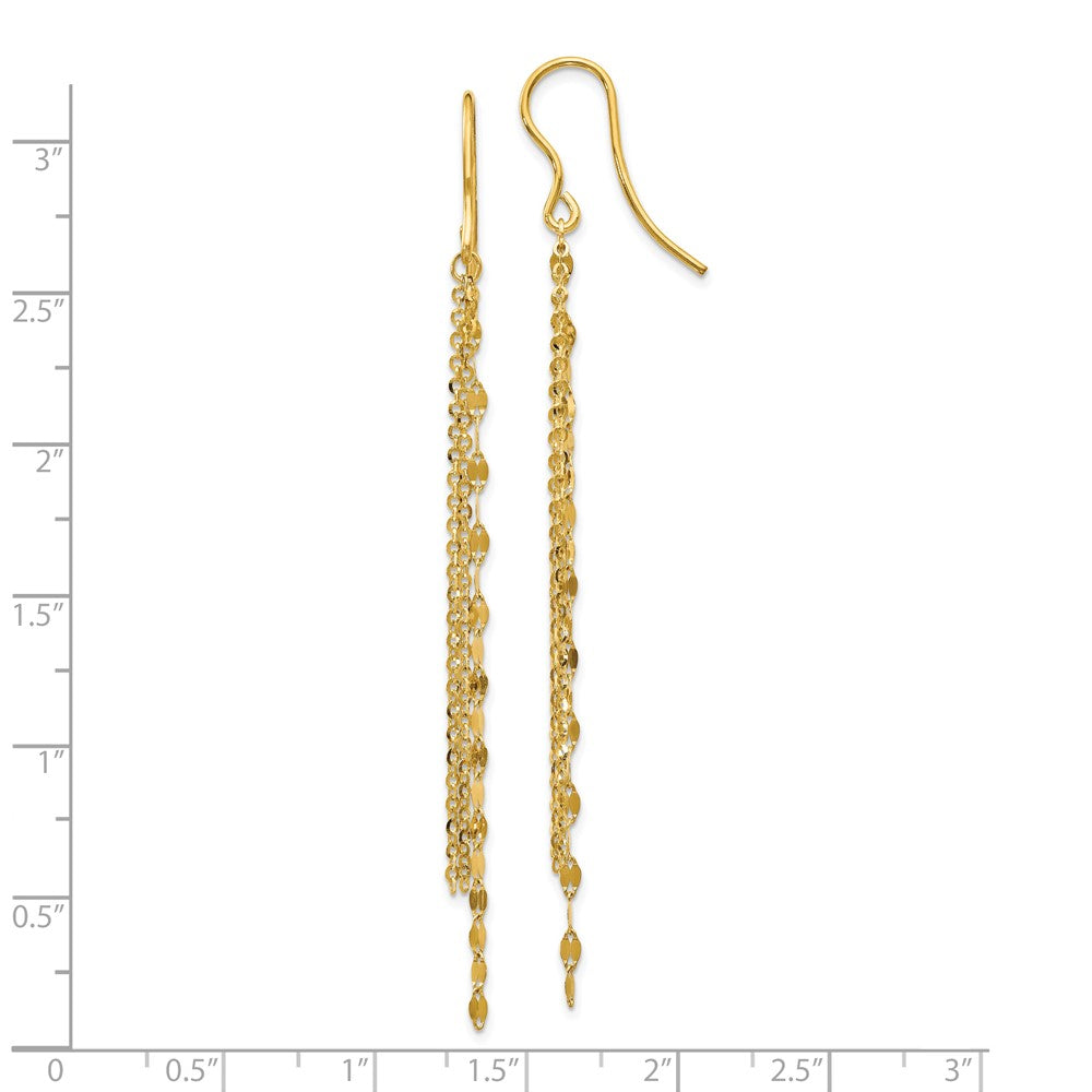 Gold Leslie's Polished Tassel Dangle Shephard Hook Earrings Model-LE1718 - Charlie & Co. Jewelry