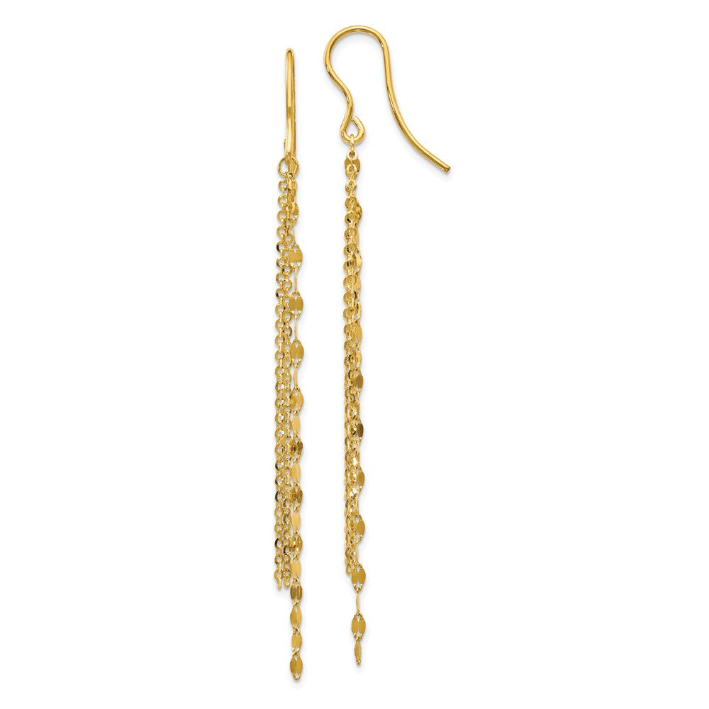 Gold Leslie's Polished Tassel Dangle Shephard Hook Earrings Model-LE1718 - Charlie & Co. Jewelry