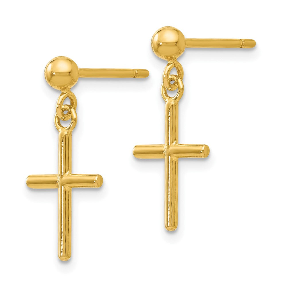 Gold Leslie's 14K Polished Dangle Cross Post Drop Earrings Model-LE1722 - Charlie & Co. Jewelry