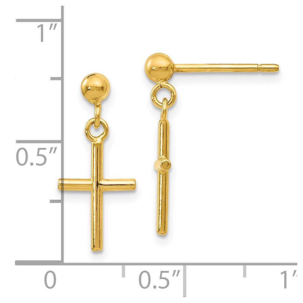 Gold Leslie's 14K Polished Dangle Cross Post Drop Earrings Model-LE1722 - Charlie & Co. Jewelry