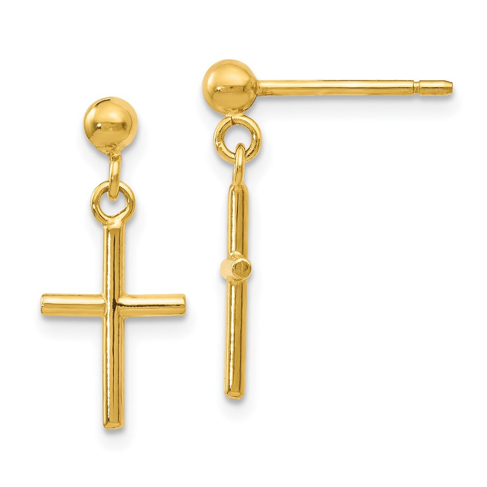 Gold Leslie's 14K Polished Dangle Cross Post Drop Earrings Model-LE1722 - Charlie & Co. Jewelry