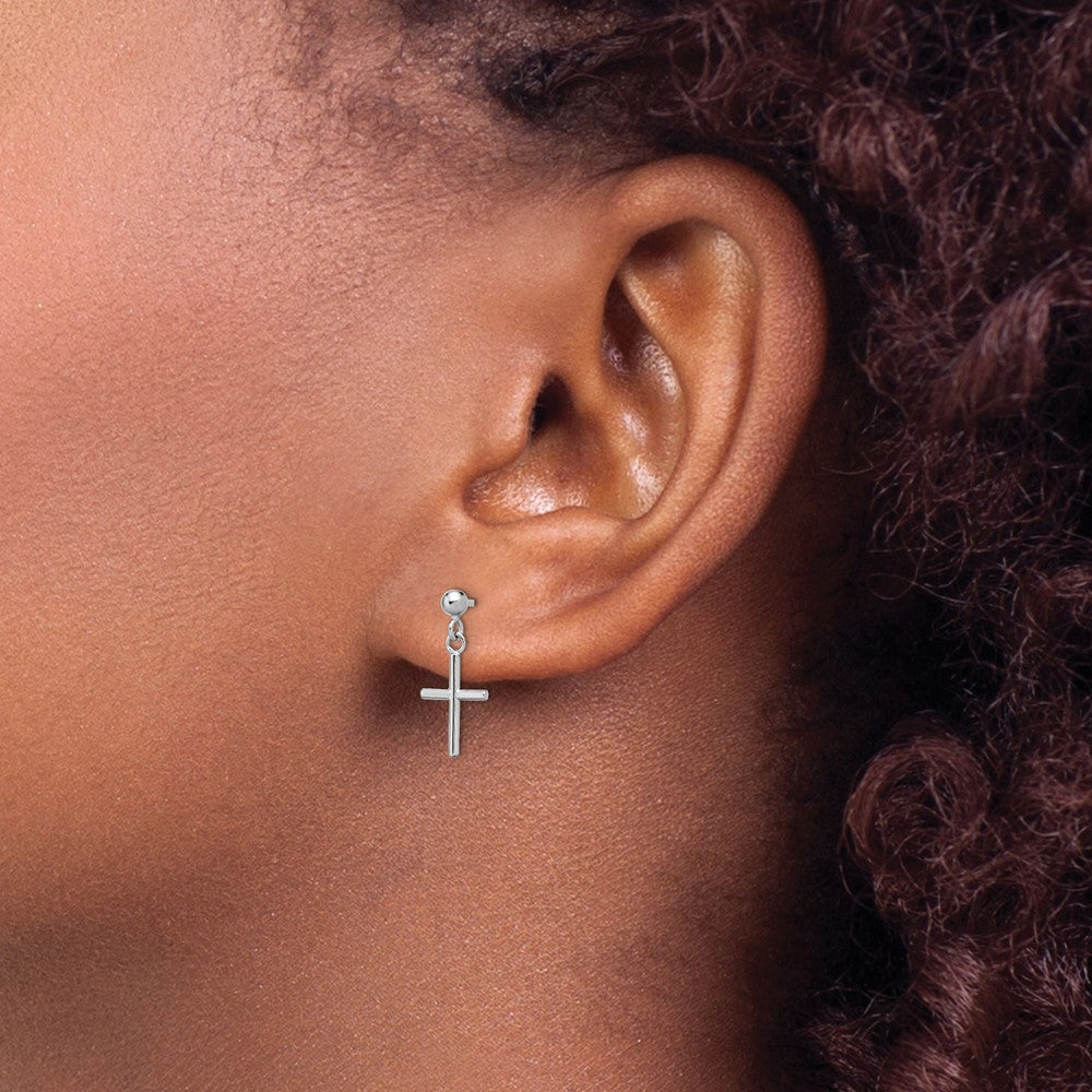 Gold Leslie's 14K White Gold Cross Post Drop Earrings - Model LE1723 - Charlie & Co. Jewelry