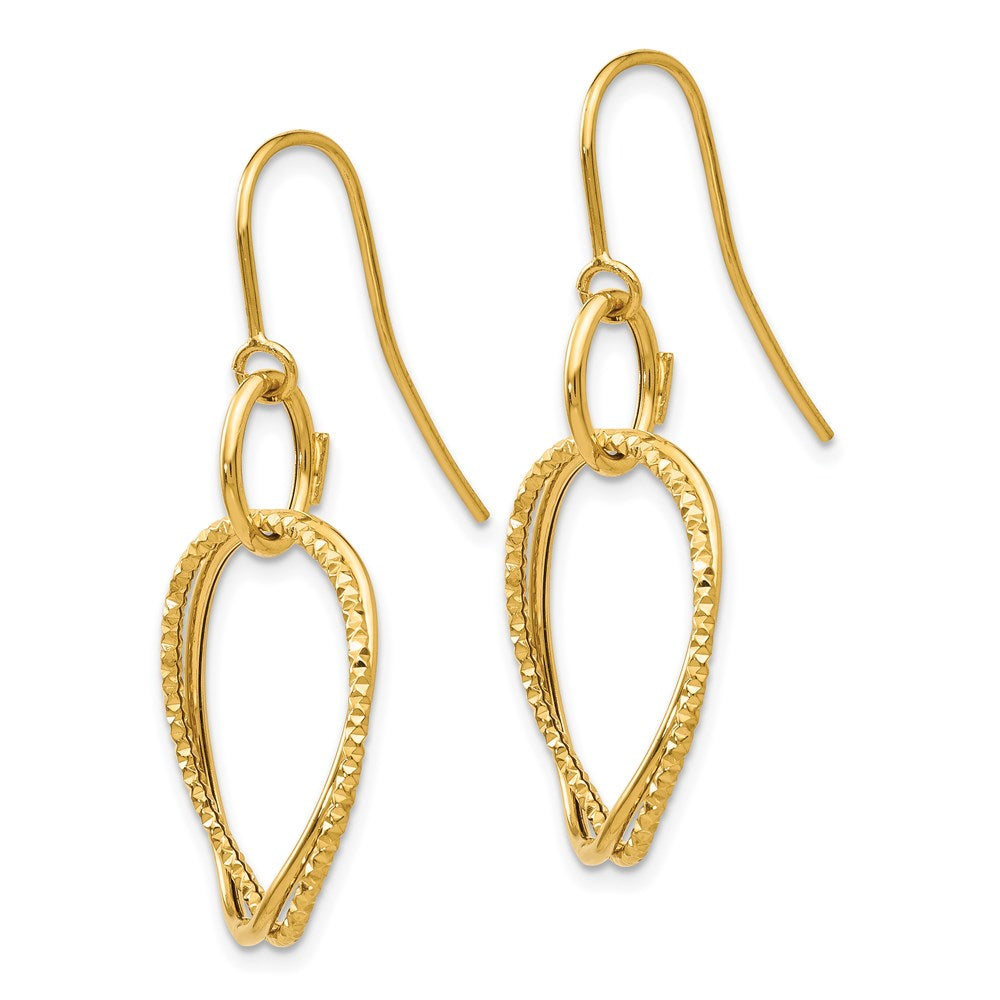 Gold Leslie's 14K Polished and Textured Shepherd Hook Earrings - Model LE184 - Charlie & Co. Jewelry