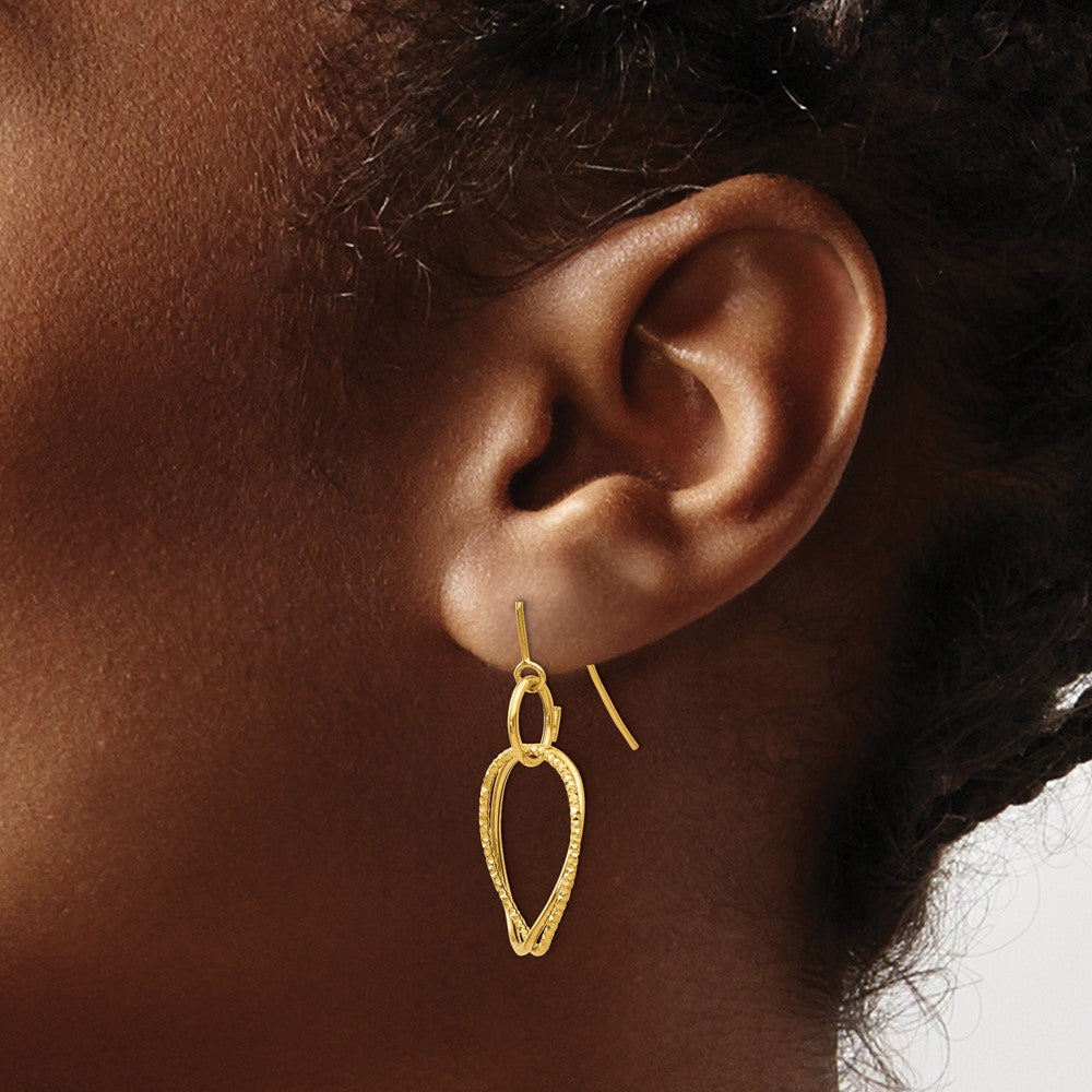 Gold Leslie's 14K Polished and Textured Shepherd Hook Earrings - Model LE184 - Charlie & Co. Jewelry