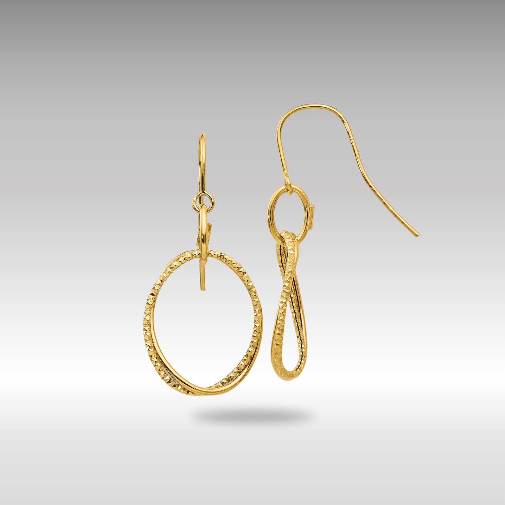 Gold Leslie's 14K Polished and Textured Shepherd Hook Earrings - Model LE184 - Charlie & Co. Jewelry