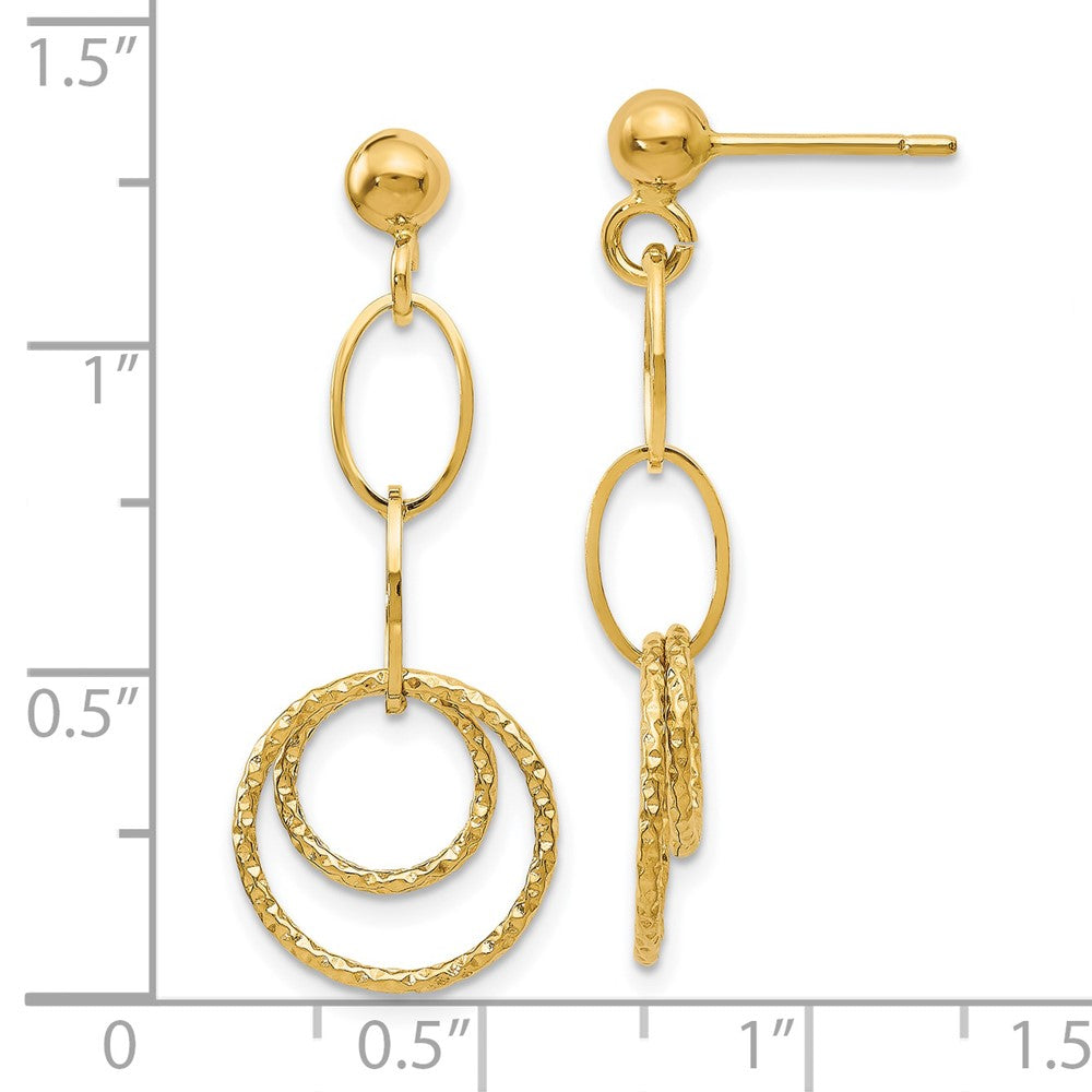 Gold Leslie's 14K Polished and Textured Post Dangle Earrings - Model LE195 - Charlie & Co. Jewelry