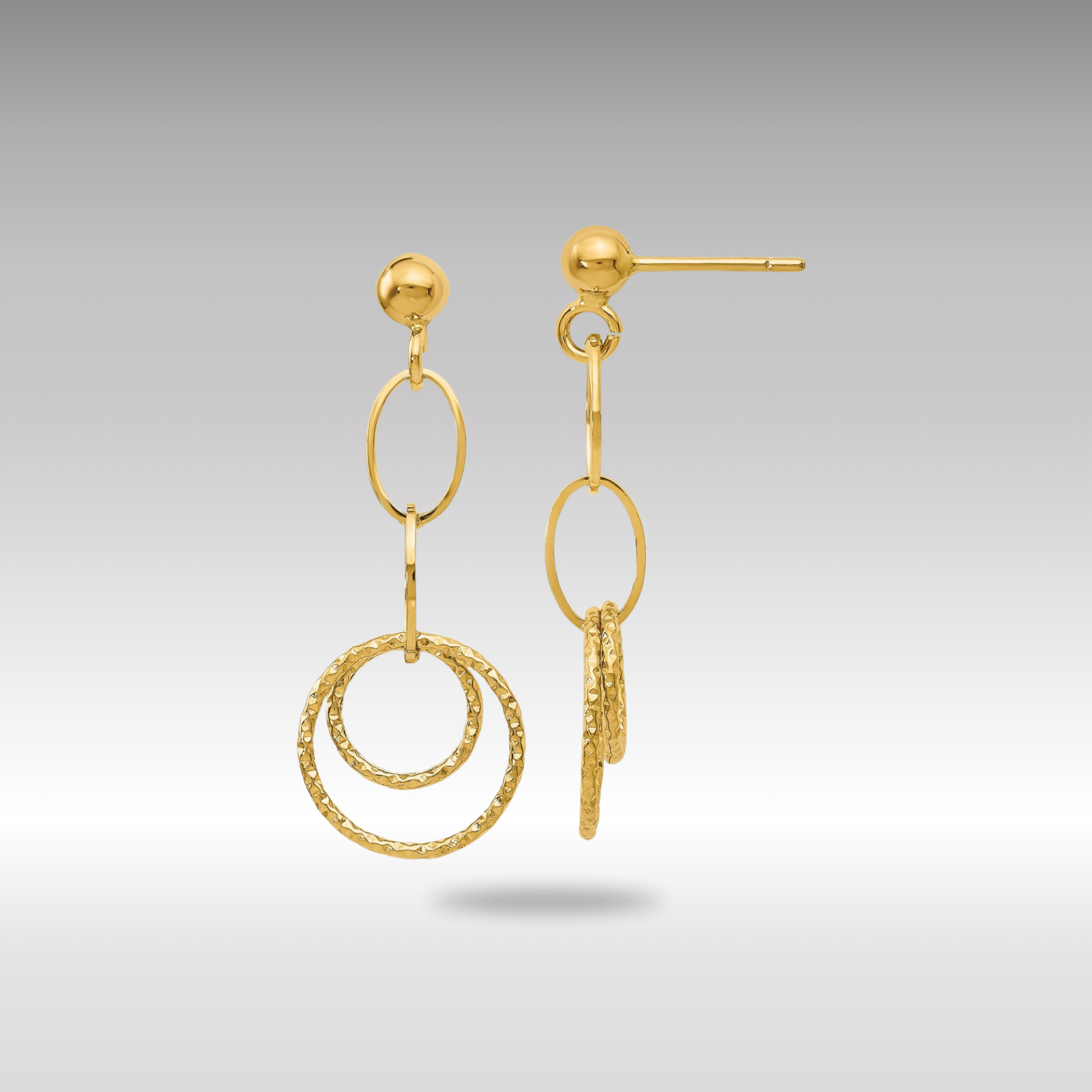 Gold Leslie's 14K Polished and Textured Post Dangle Earrings - Model LE195 - Charlie & Co. Jewelry