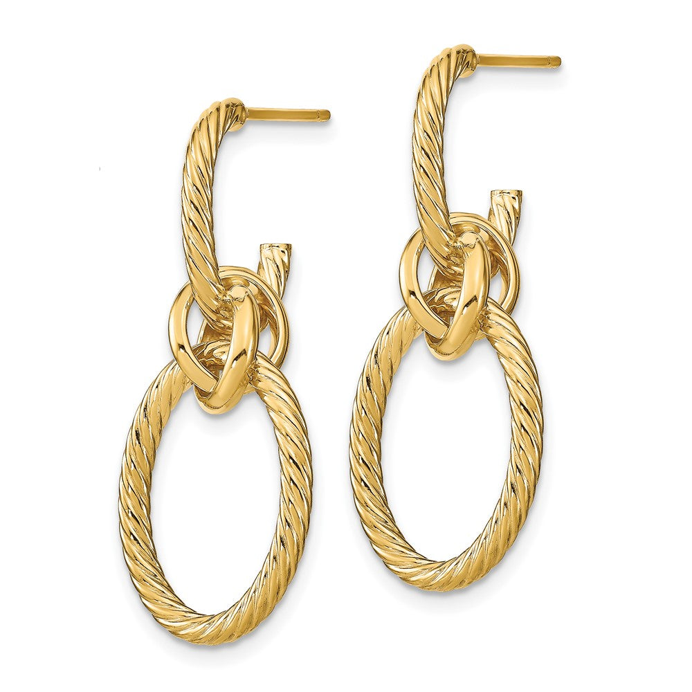 Gold Leslie's 14K Polished Textured Post Dangle Earrings - Model LE2094 - Charlie & Co. Jewelry