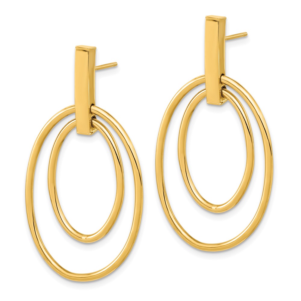 Gold Leslie's Double Circles Polished Post Dangle Earrings - Model LE2136 - Charlie & Co. Jewelry