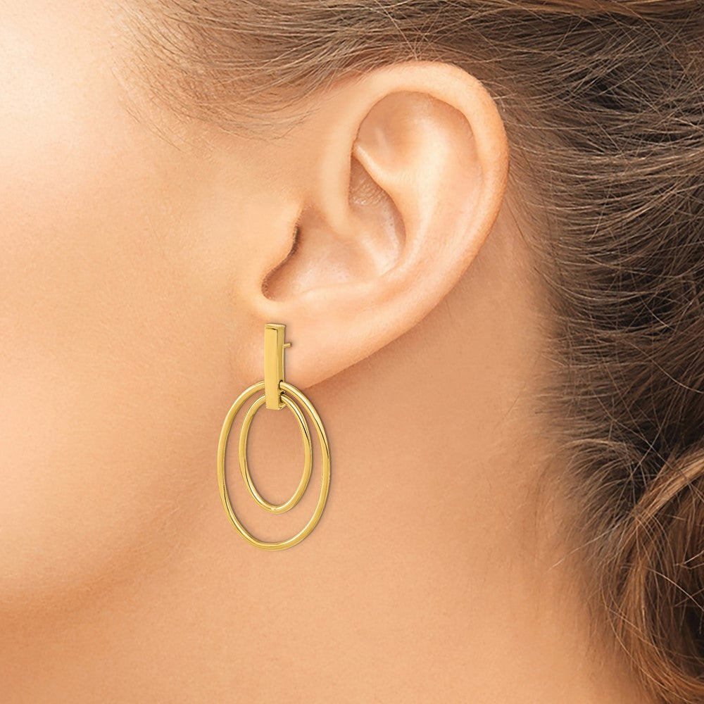 Gold Leslie's Double Circles Polished Post Dangle Earrings - Model LE2136 - Charlie & Co. Jewelry