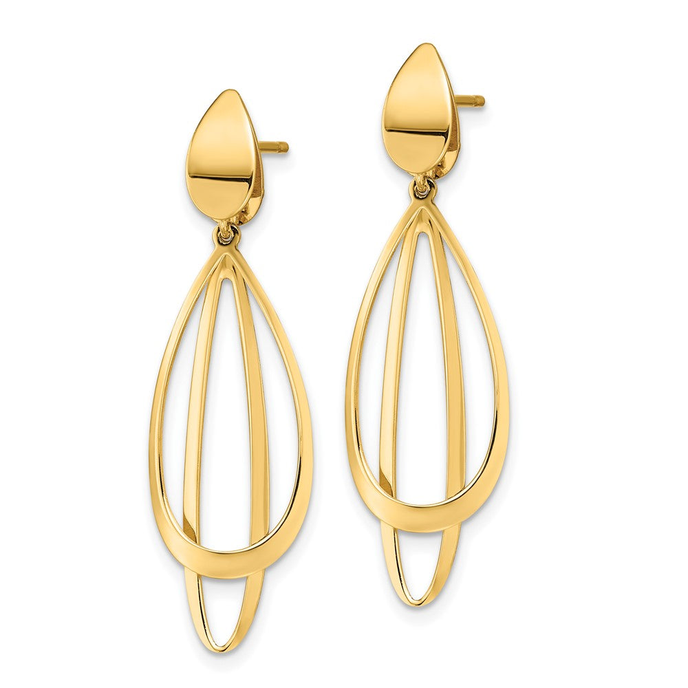 Gold Leslie's 14k Polished and Brushed Post Dangle Earrings - Model LE2150 - Charlie & Co. Jewelry