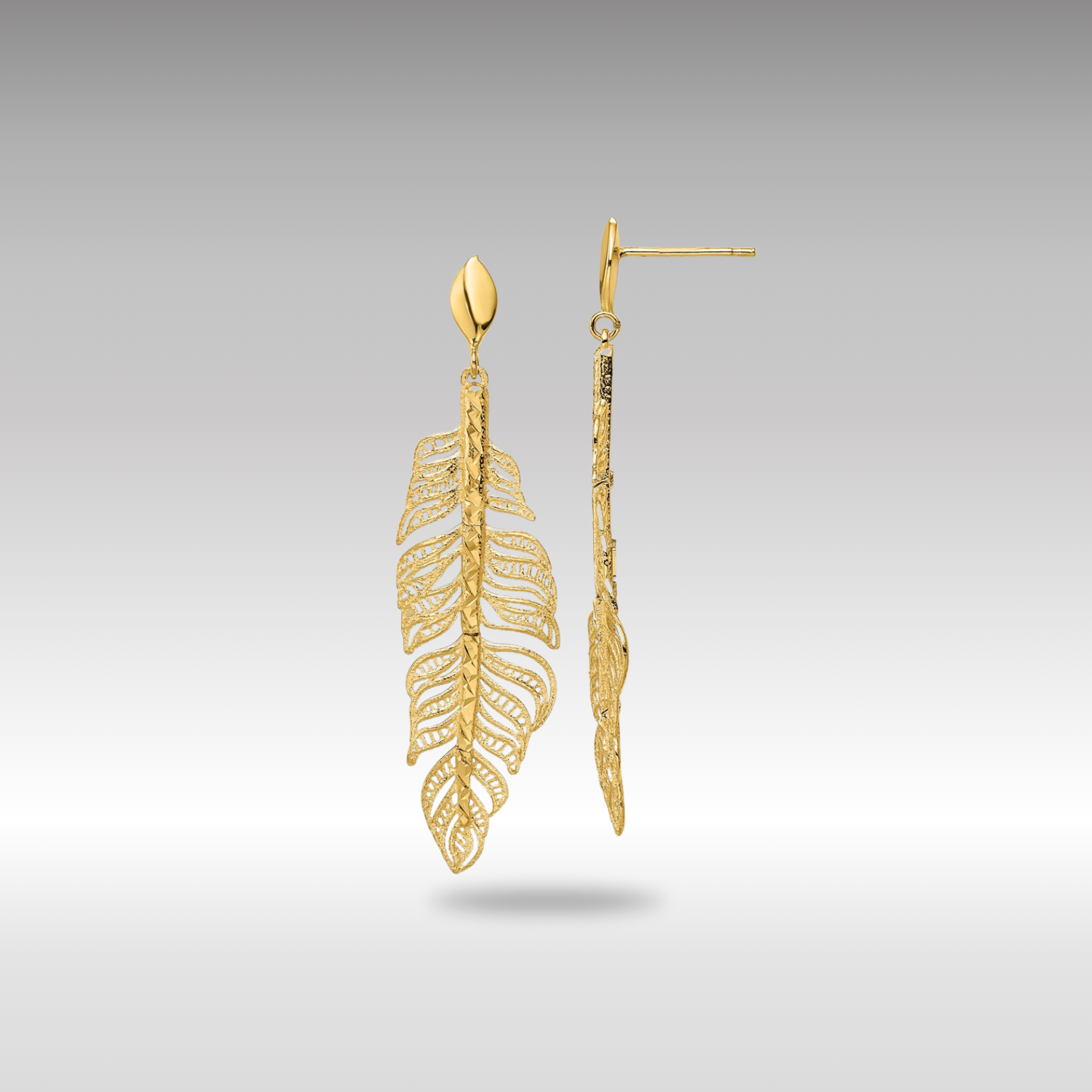 Gold Leslie's 14k Polished D/C Textured Leaf Post Dangle Earrings - Model LE2153 - Charlie & Co. Jewelry