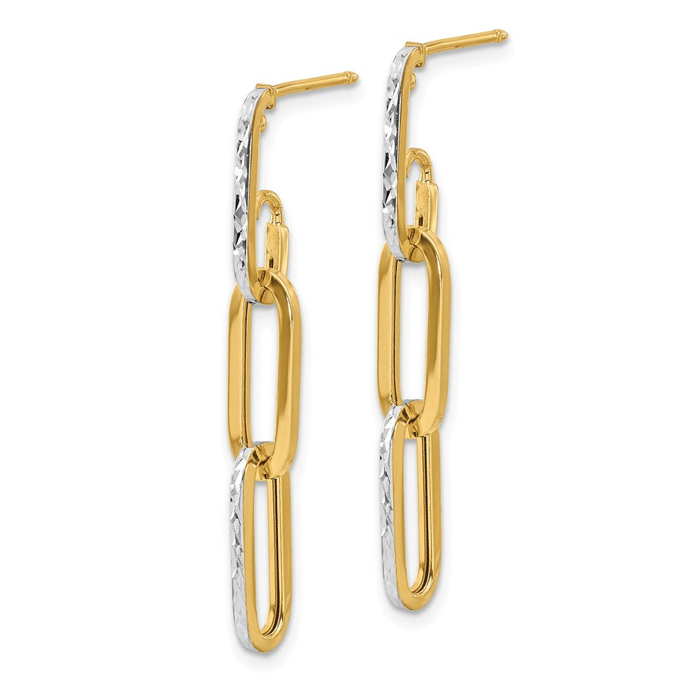 Yellow and White Gold Leslie's Polished and Diamond-cut Link Dangle Earrings Model-LE2241 - Charlie & Co. Jewelry