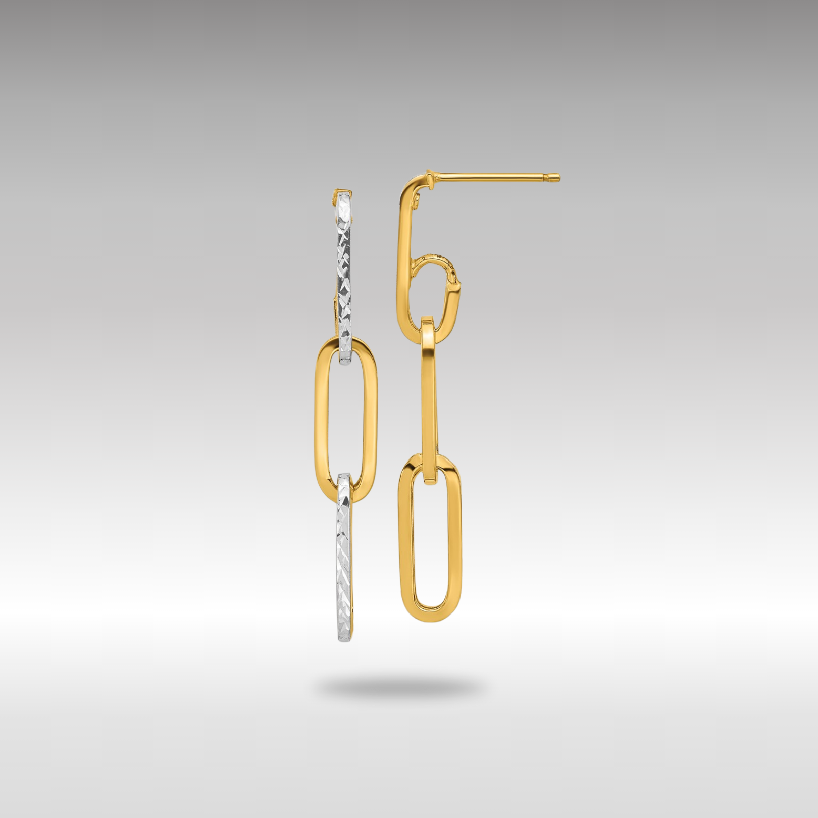 Yellow and White Gold Leslie's Polished and Diamond-cut Link Dangle Earrings Model-LE2241 - Charlie & Co. Jewelry