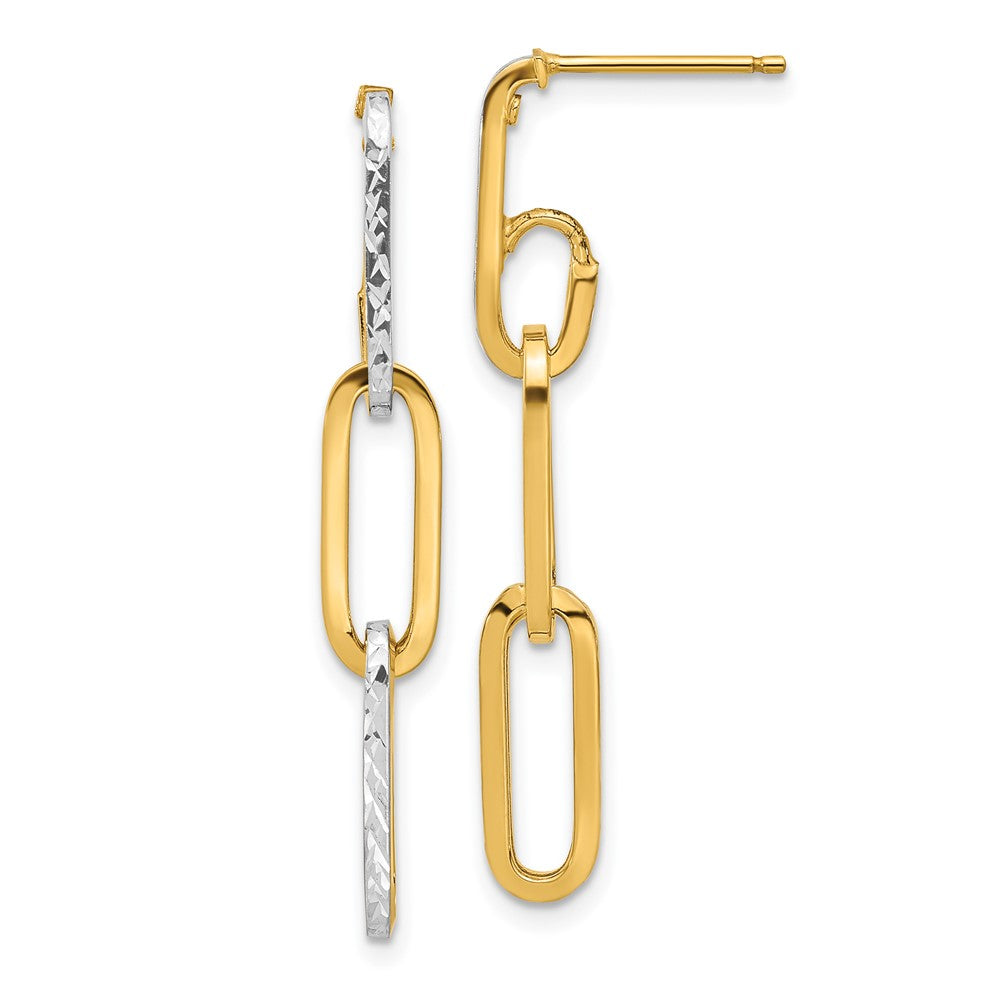 Yellow and White Gold Leslie's Polished and Diamond-cut Link Dangle Earrings Model-LE2241 - Charlie & Co. Jewelry