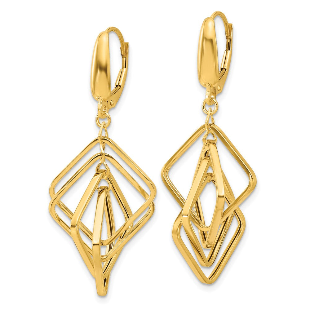 Gold Polished Squares Dangle Earrings - Model LE2274 - Charlie & Co. Jewelry