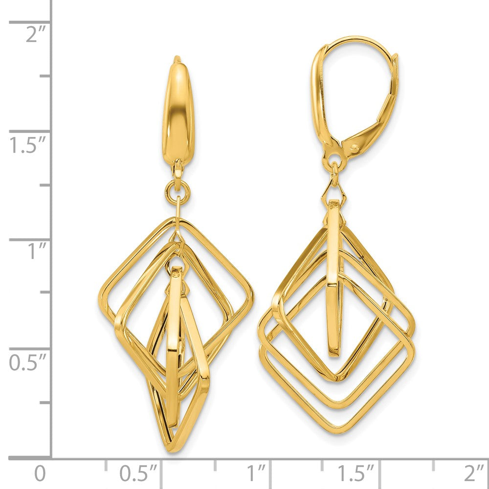 Gold Polished Squares Dangle Earrings - Model LE2274 - Charlie & Co. Jewelry