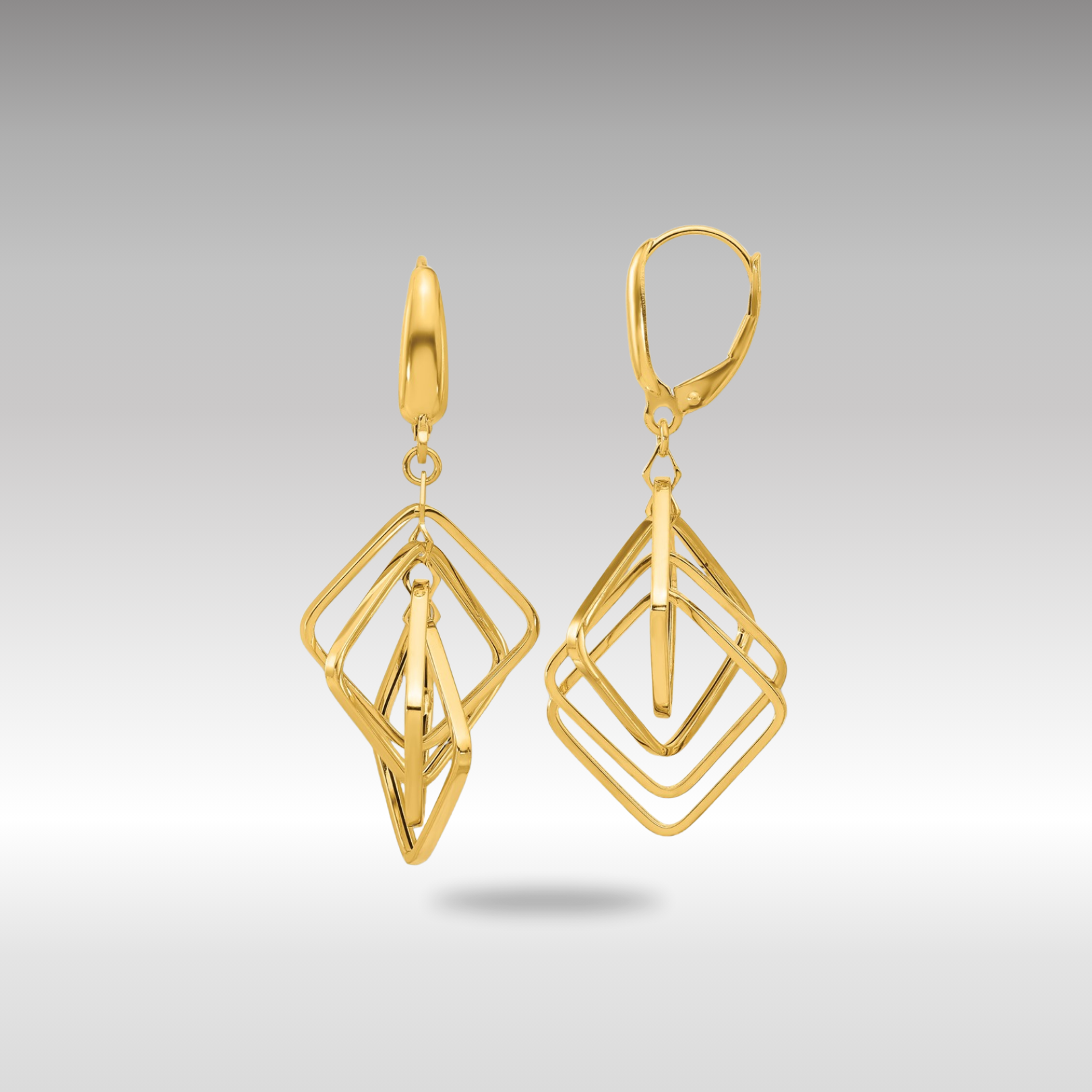 Gold Polished Squares Dangle Earrings - Model LE2274 - Charlie & Co. Jewelry