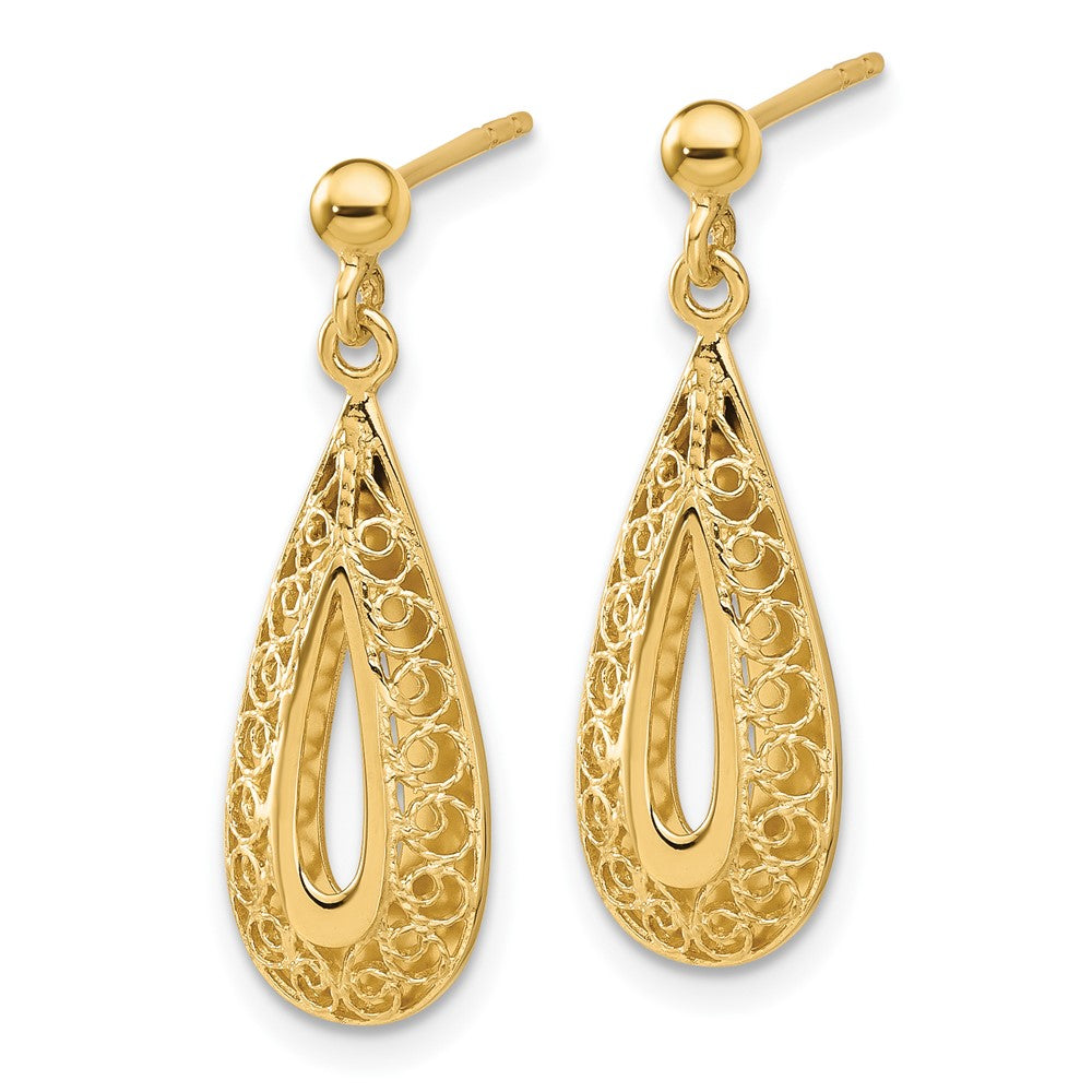 Gold Filigree Teardrop Post Dangle Earrings - Model LE2307 - Charlie & Co. Jewelry