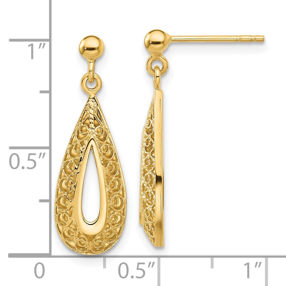 Gold Filigree Teardrop Post Dangle Earrings - Model LE2307 - Charlie & Co. Jewelry